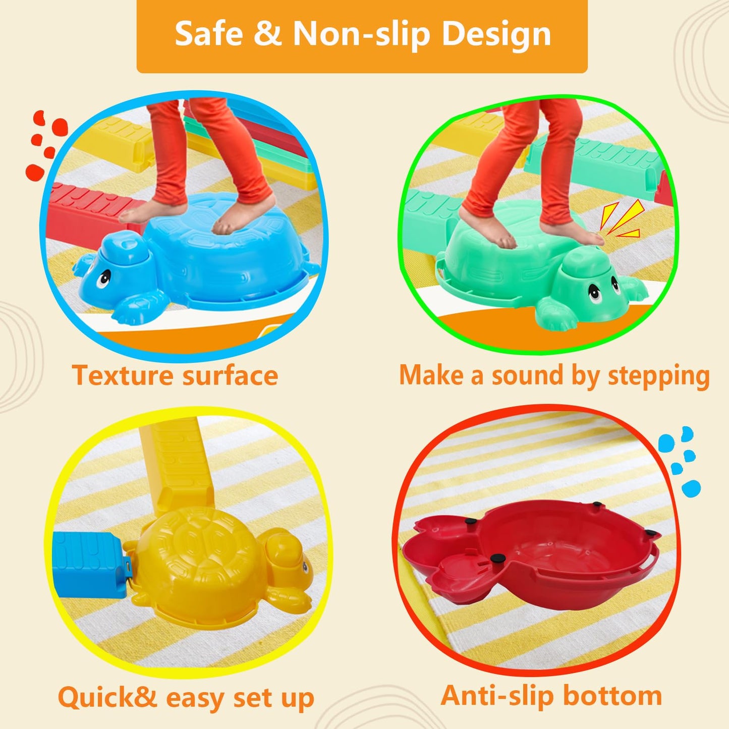 HAPATOYS 12-Piece Balance Beams & Turtle Stepping Stones for Kids – Indoor/Outdoor Play