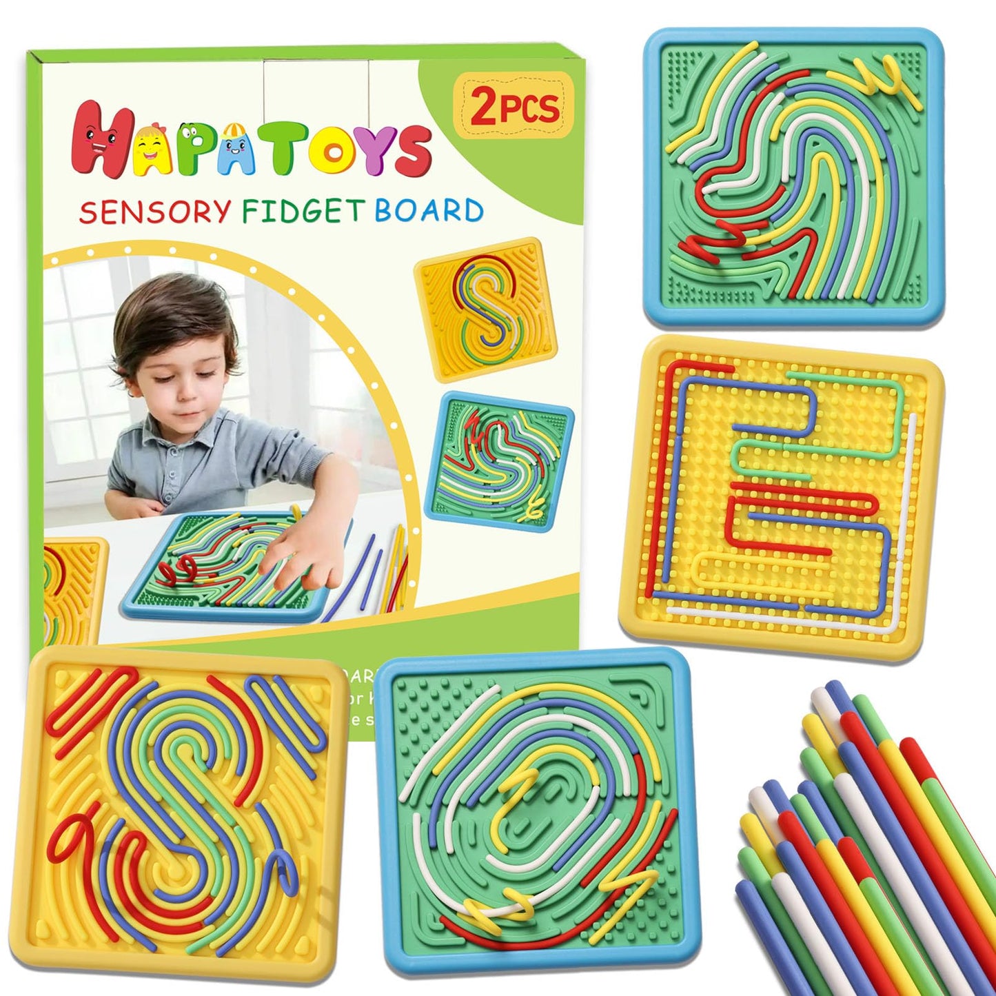 HAPATOYS Sensory Activity Board – Double-Sided Fidget Toys for Kids & Toddlers (2-Pack)