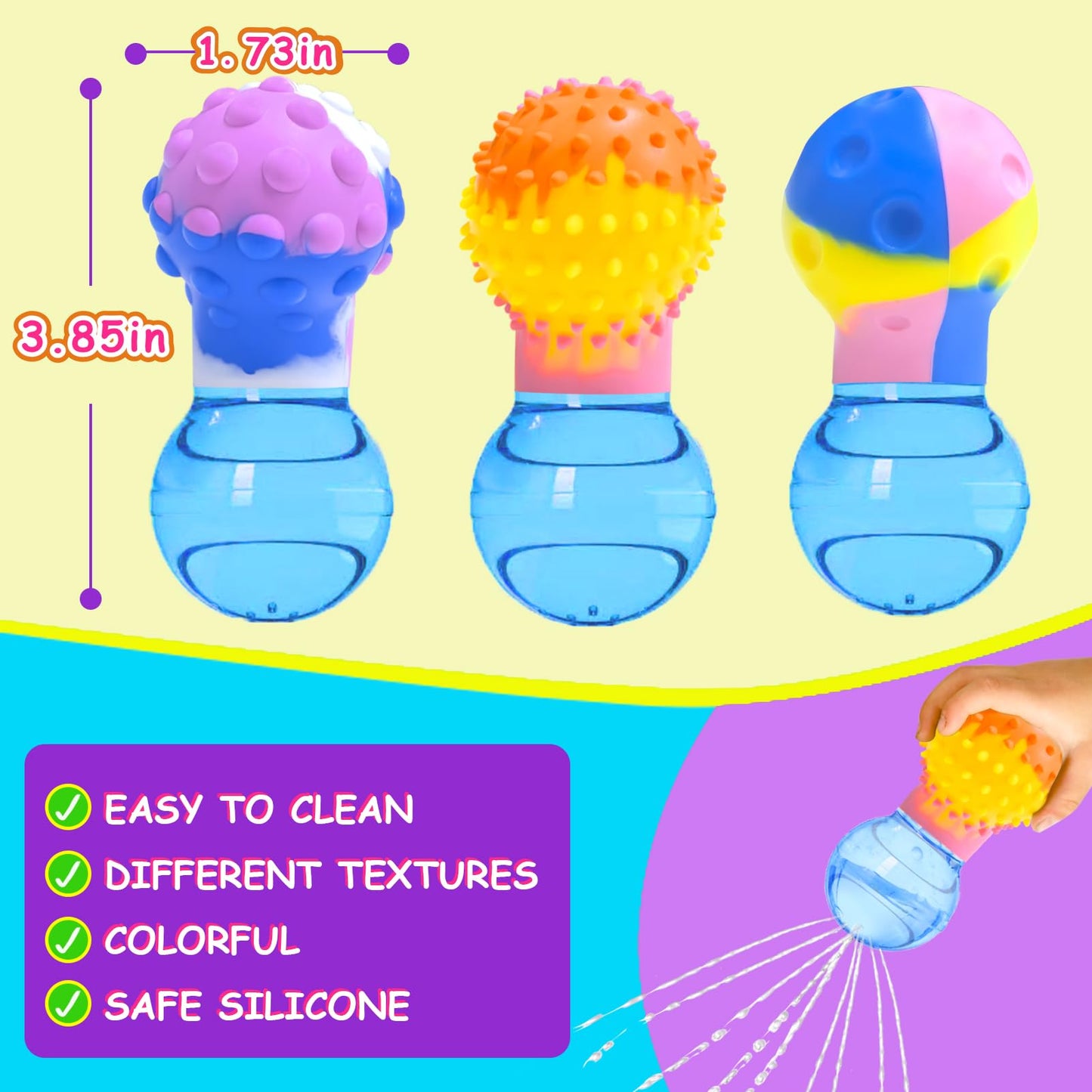 HAPATOYS Bath Toys for Toddlers 1-3 | 3-Pack Squishy Bulb Bath Toys