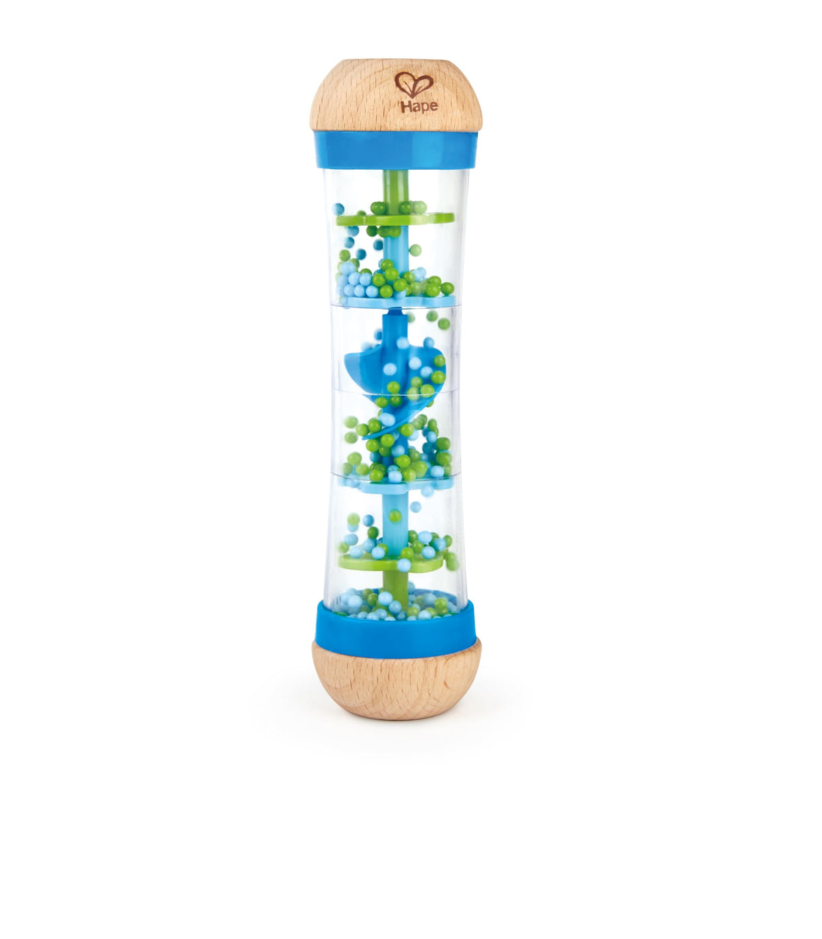 Hape Beaded Raindrops Rainmaker – Mini Wooden Musical Shake & Rattle Toy, Blue | Model E0328B