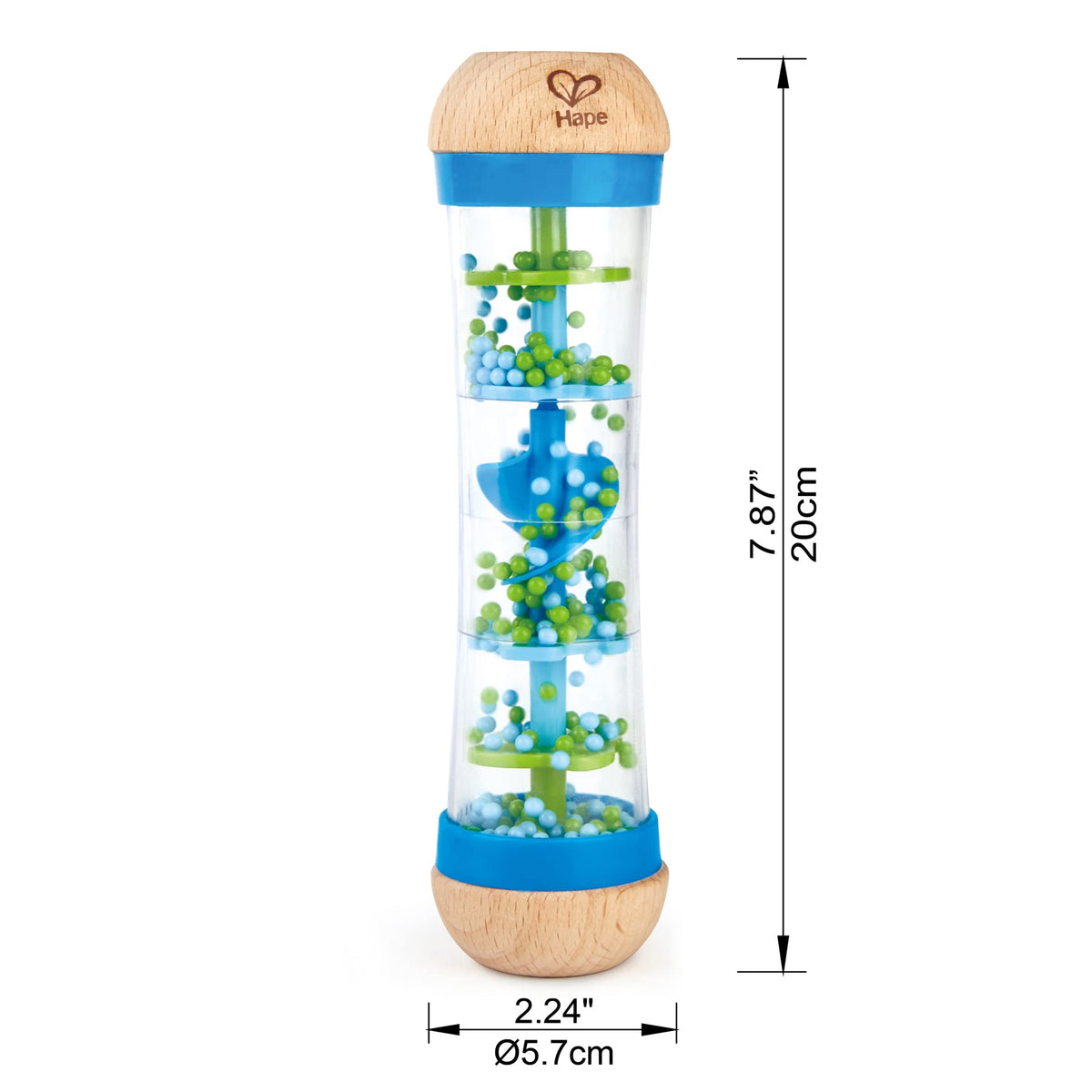 Hape Beaded Raindrops Rainmaker – Mini Wooden Musical Shake & Rattle Toy, Blue | Model E0328B