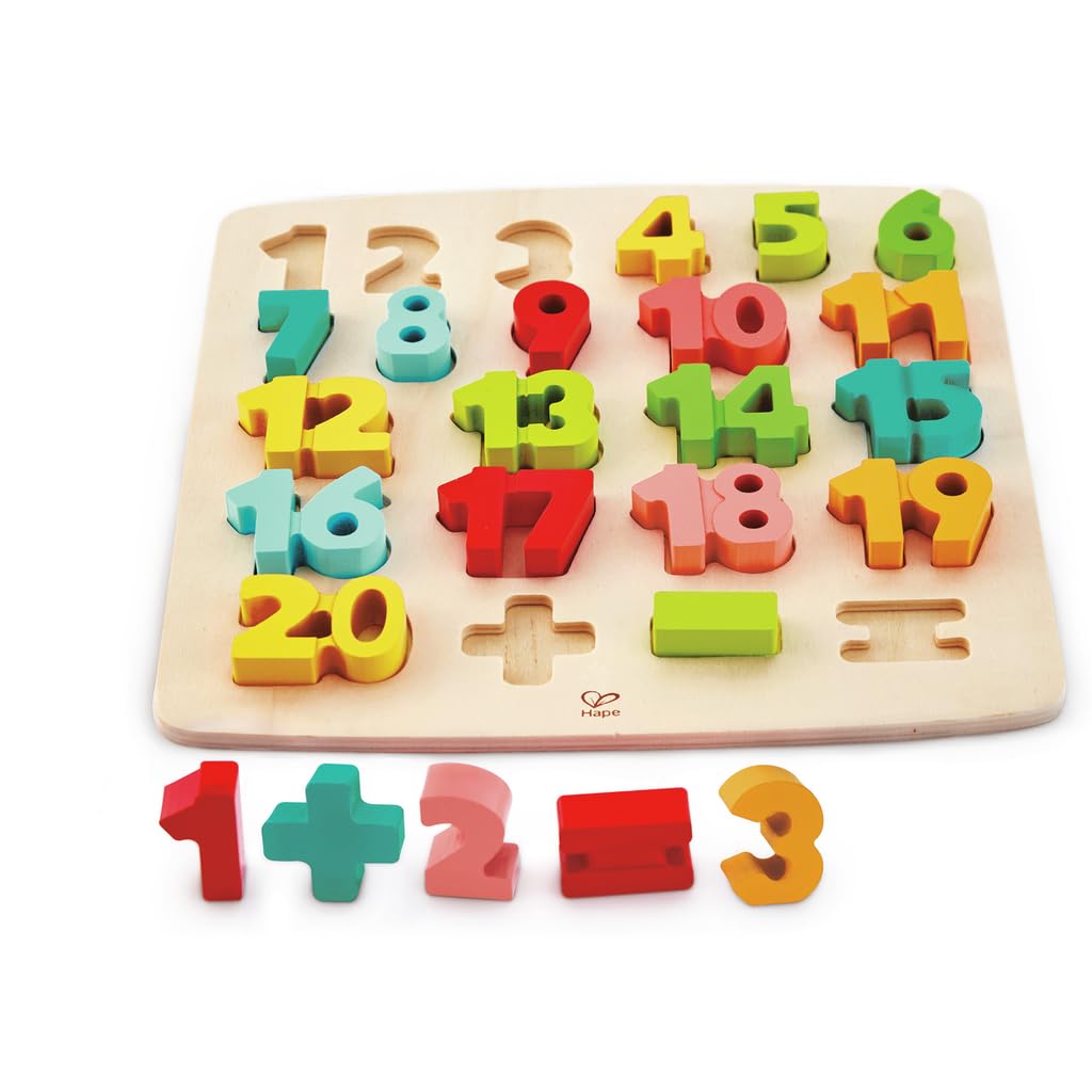 Hape Chunky Number and Counting Puzzle | Wooden Early Learning Toy for 3+