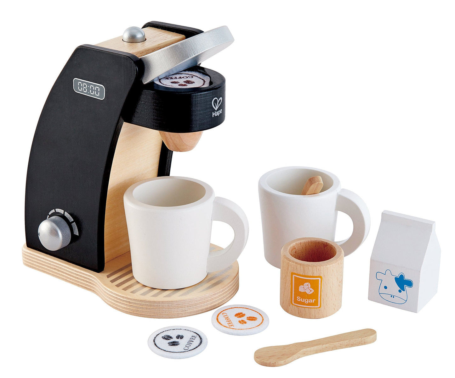 Hape Wooden Black Coffee Maker Kitchen Set with Accessories | Pretend Play Toy for Kids 3+