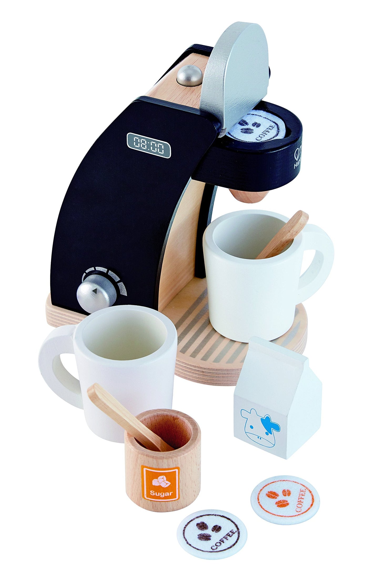 Hape Wooden Black Coffee Maker Kitchen Set with Accessories | Pretend Play Toy for Kids 3+