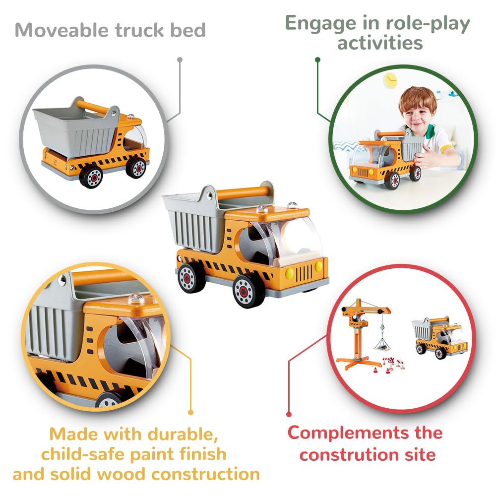 Hape Wooden Dump Truck for Toddlers – Pretend Play Construction Vehicle