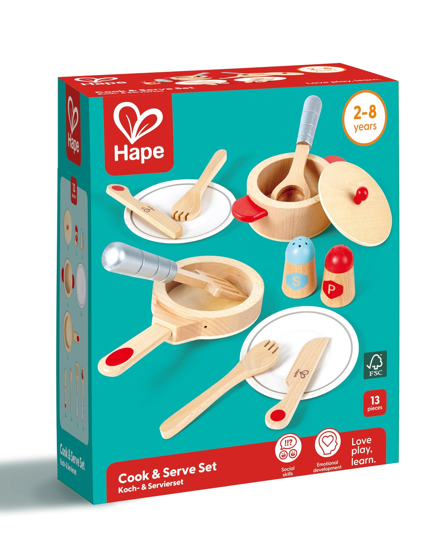 Hape Cook & Serve Set – 13-Piece Wooden Pretend Play Cooking Set