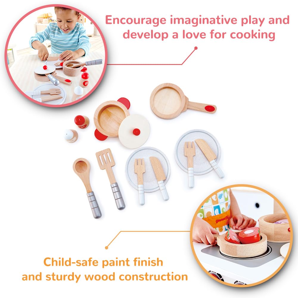 Hape Cook & Serve Set – 13-Piece Wooden Pretend Play Cooking Set