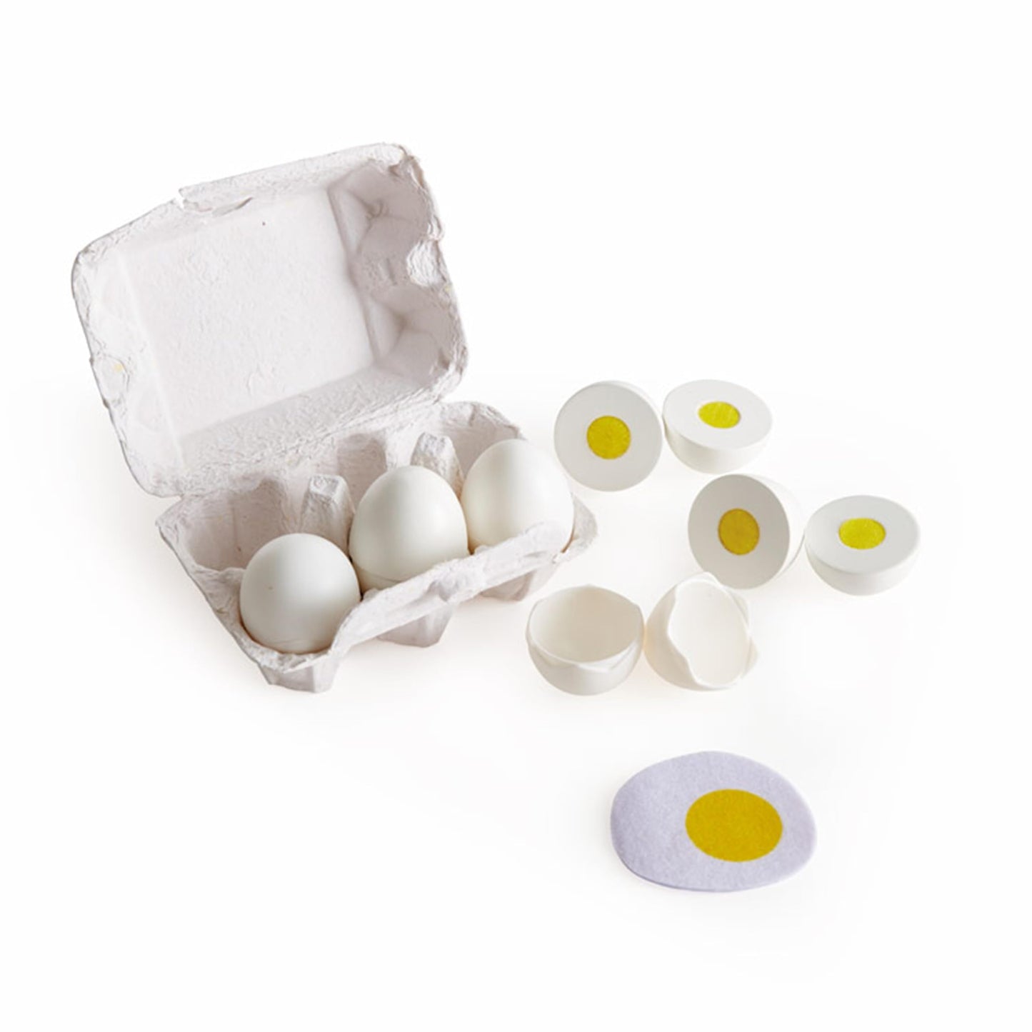 Hape Egg Carton – 3 Hard-Boiled Eggs with Easy-Peel Shell & 3 Fried Eggs | Wooden Educational Toy for 3+
