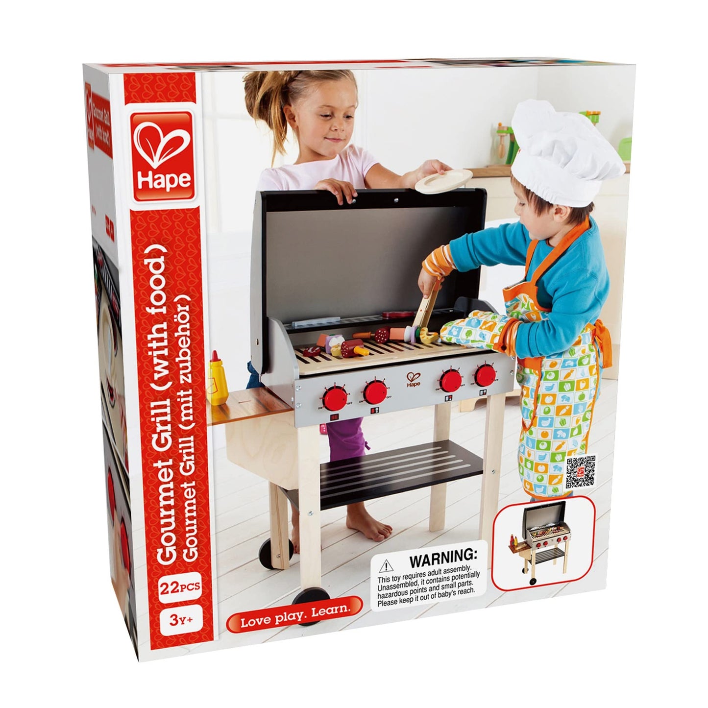 Hape Wooden Gourmet Grill and Shish Kabob Playset – Pretend Cooking for Kids