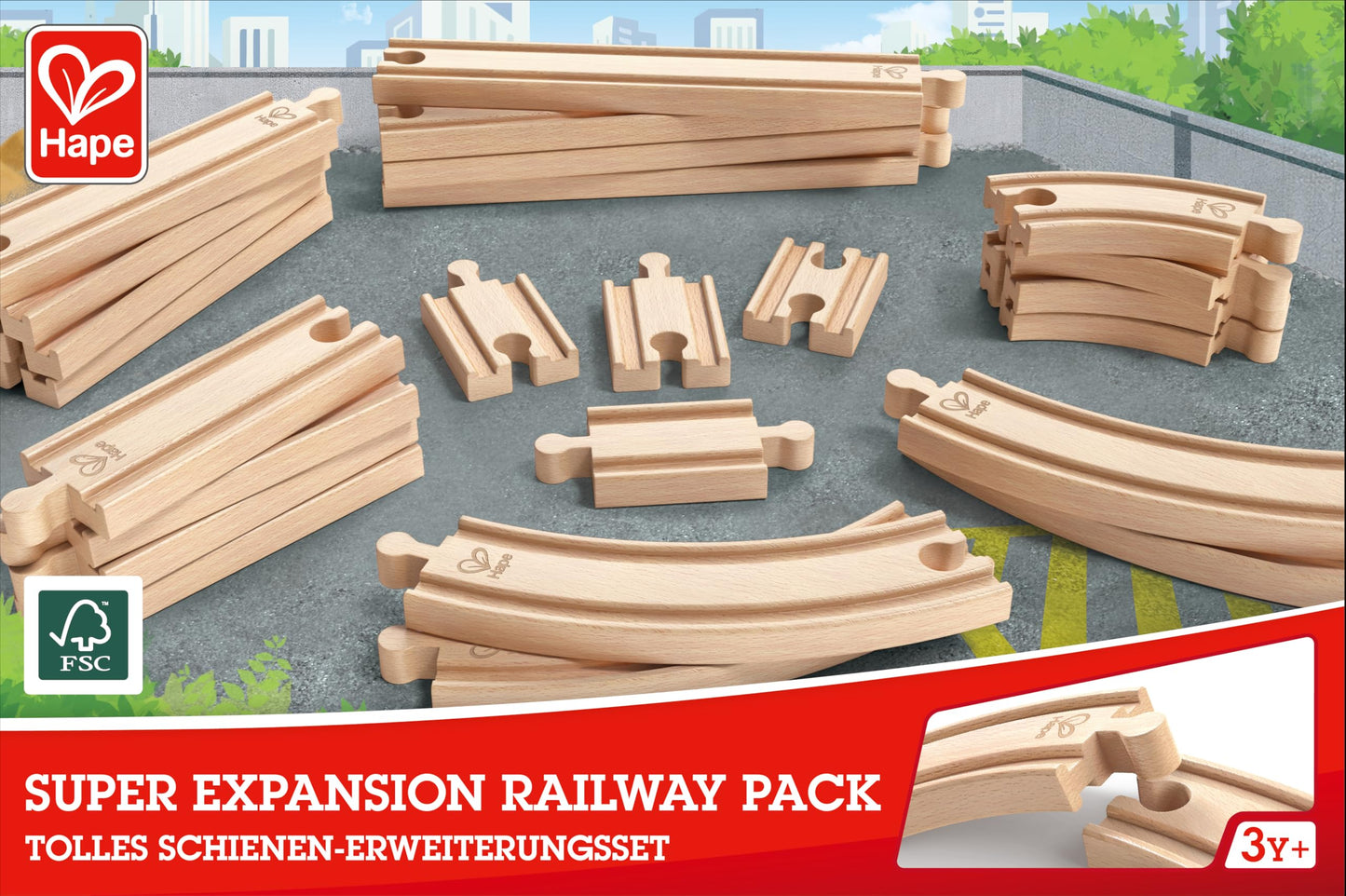 Hape 24 Pcs Wooden Railway Expansion Rail Pack – Compatible with Other Wooden Tracks