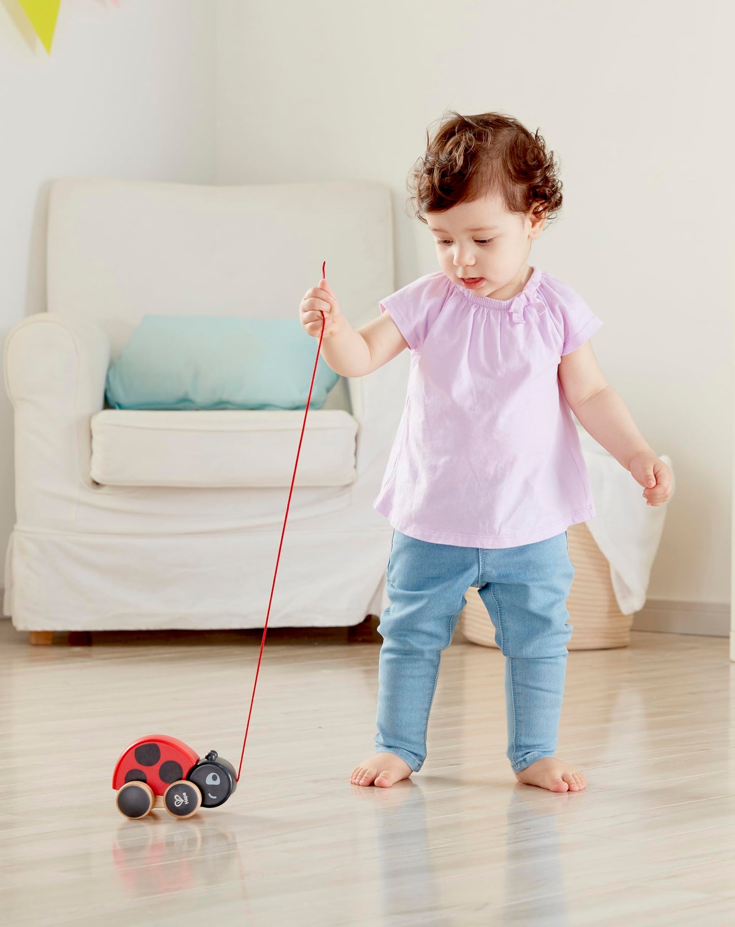 Hape Ladybug Pull-Along Toy – Wooden Flapping Wings Toddler Toy (Multi-Color)