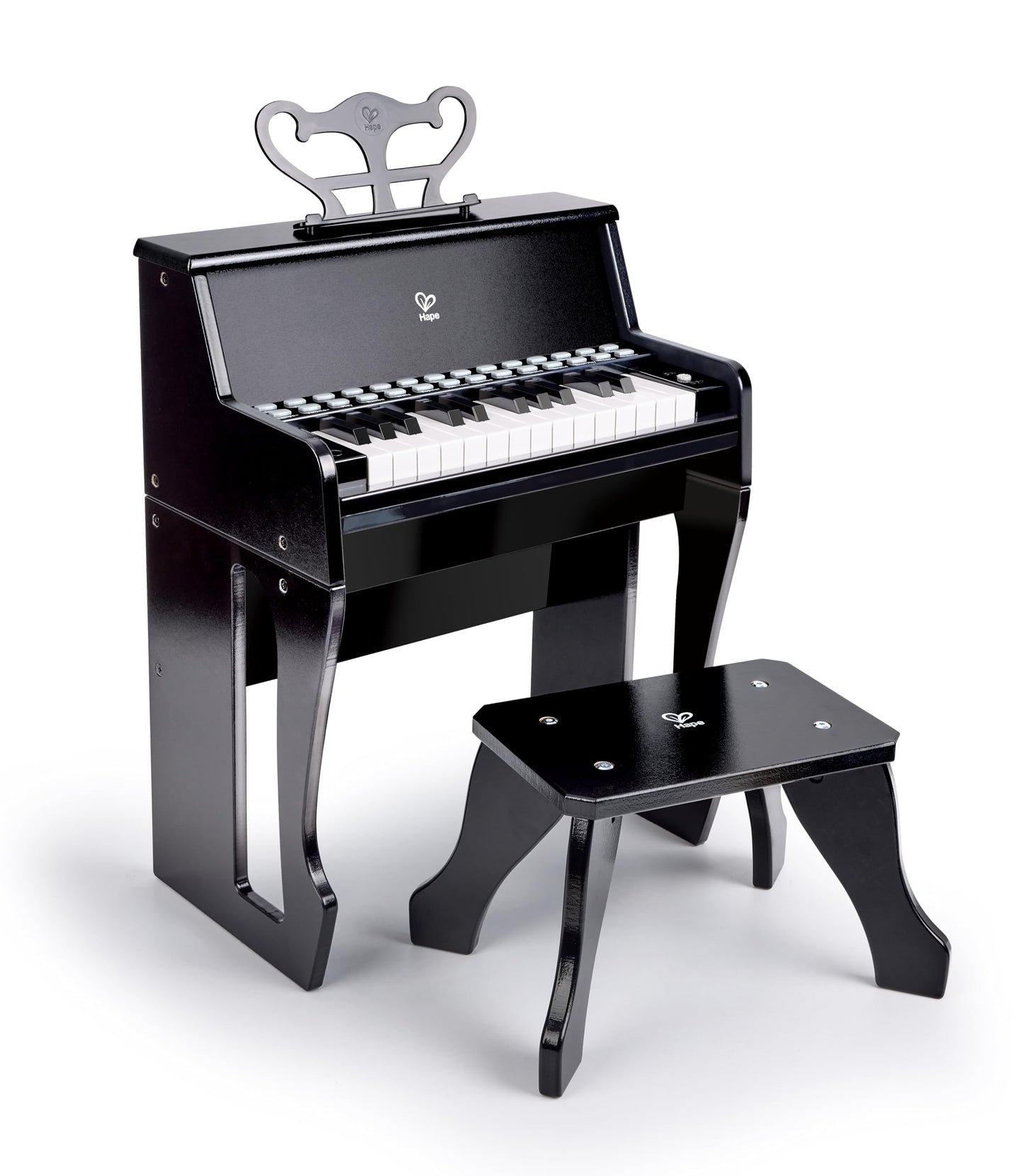 Hape Learn with Lights Black Piano with Stool – 25-Key Kids Keyboard
