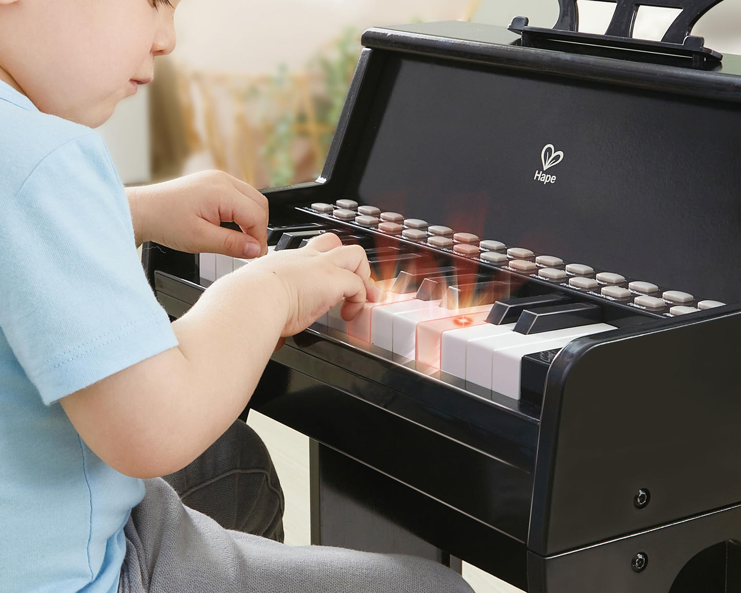 Hape Learn with Lights Black Piano with Stool – 25-Key Kids Keyboard