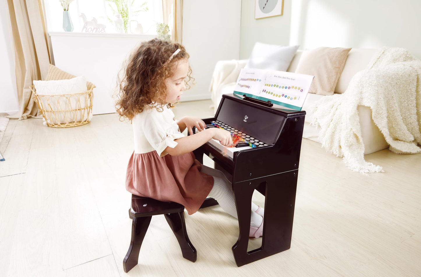 Hape Learn with Lights Black Piano with Stool – 25-Key Kids Keyboard