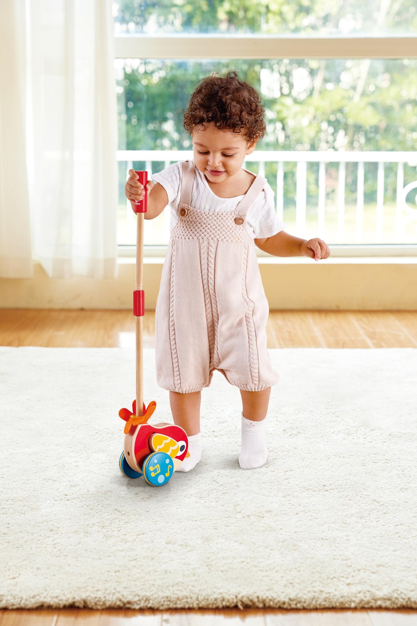 Hape Lilly Musical Push Along Bird — Wooden Toddler Walker with Detachable Stick