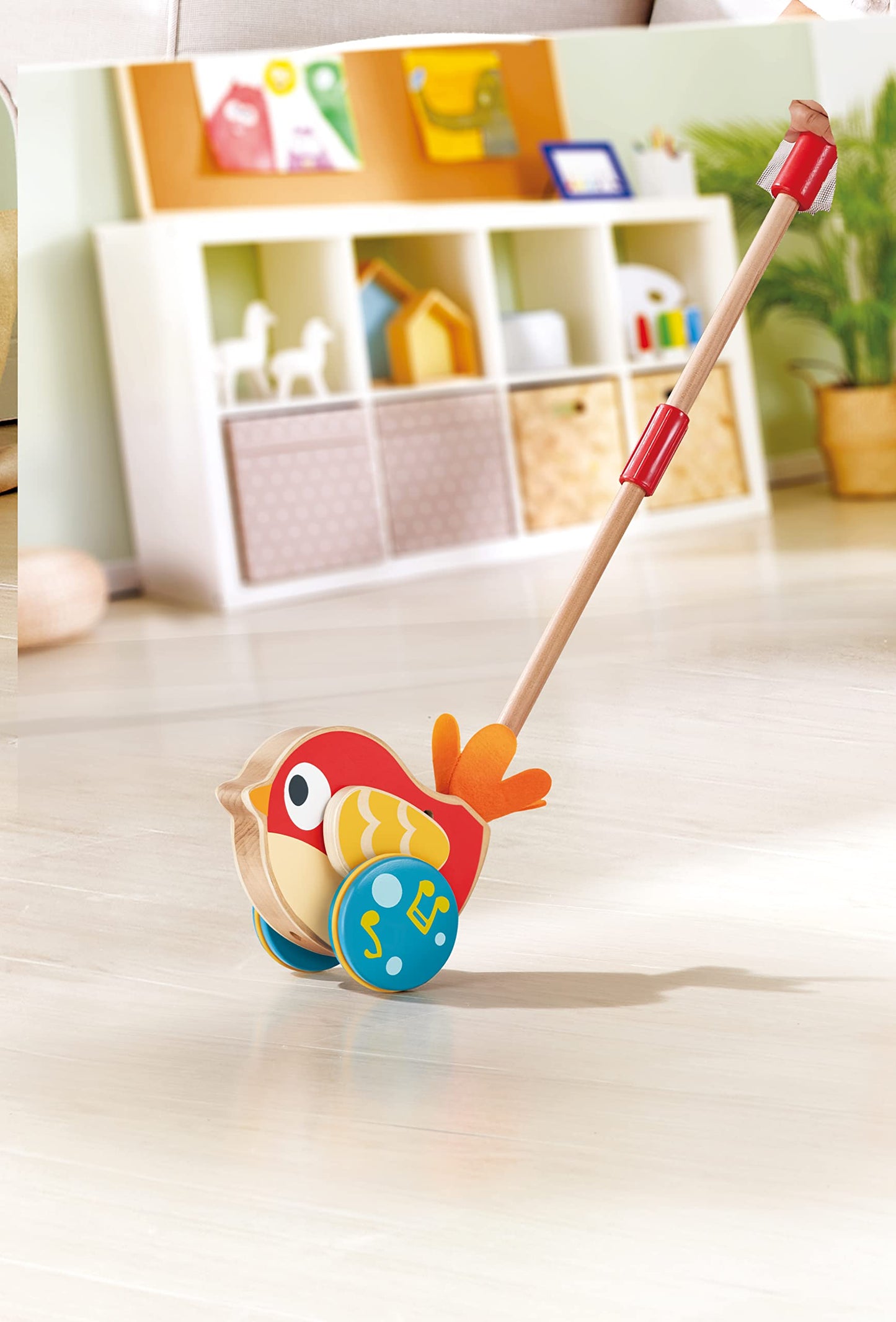 Hape Lilly Musical Push Along Bird — Wooden Toddler Walker with Detachable Stick