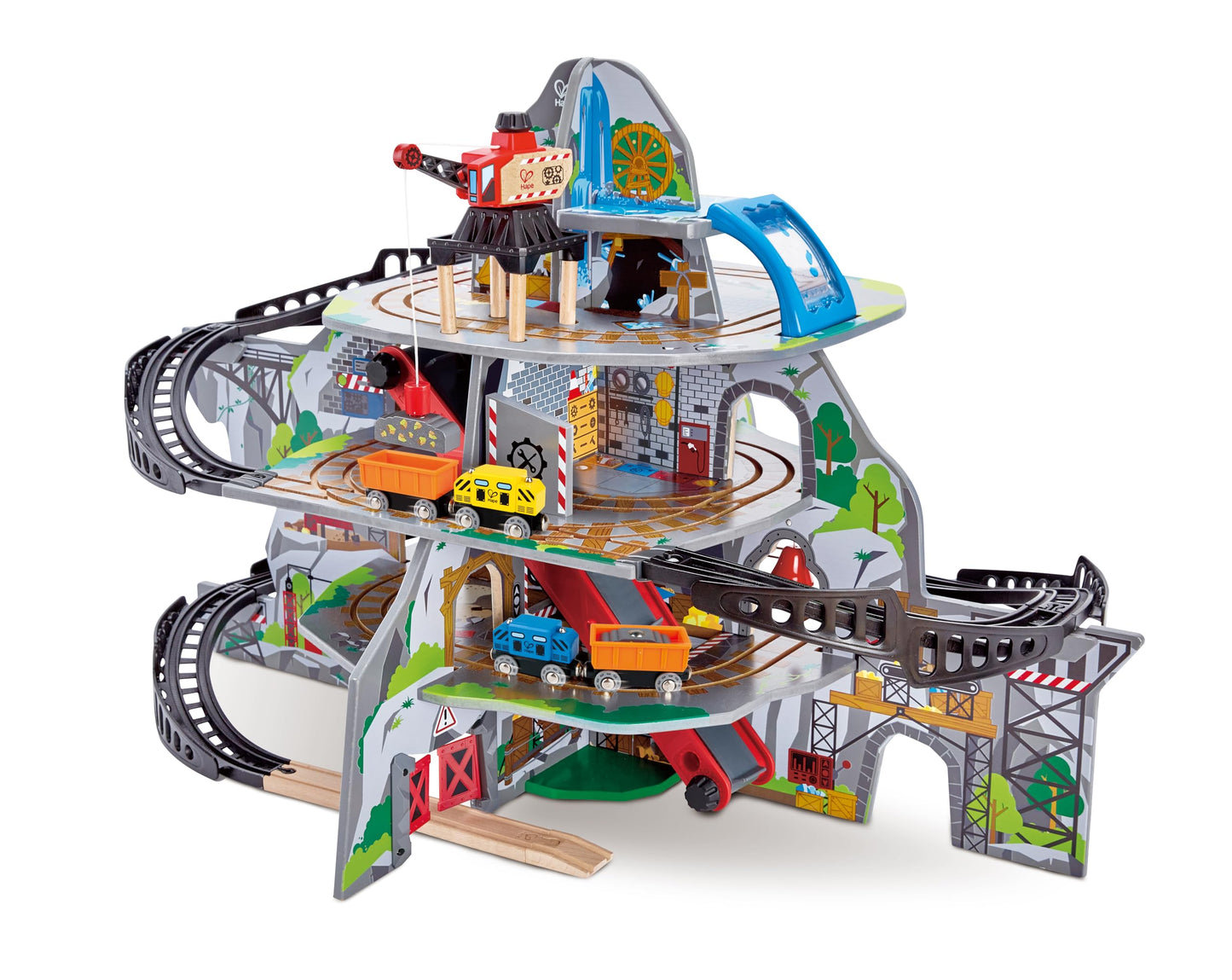 Hape Mountain Mine Railway Playset | 4-Level Wooden Train Set with Crane