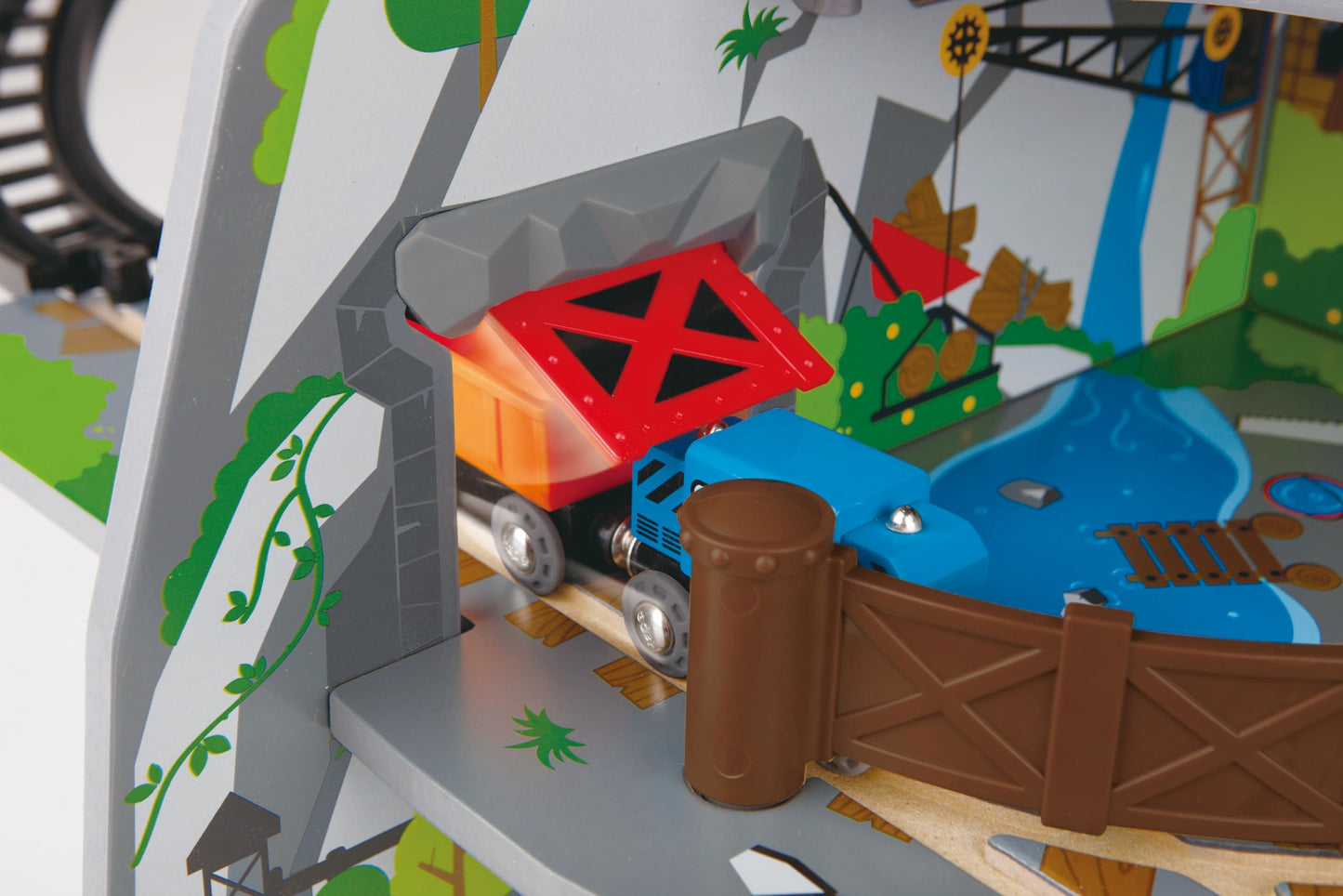 Hape Mountain Mine Railway Playset | 4-Level Wooden Train Set with Crane
