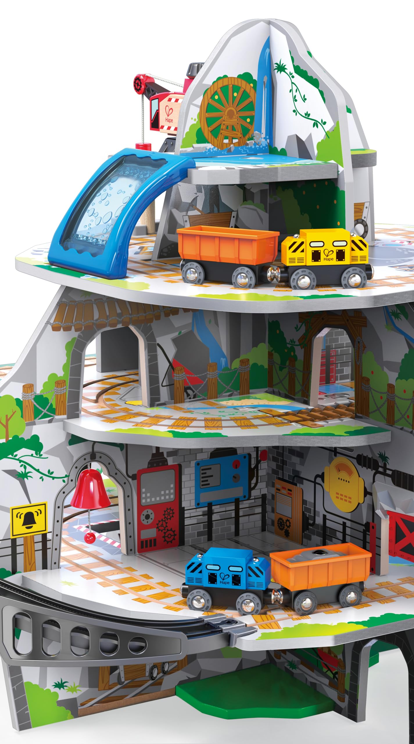 Hape Mountain Mine Railway Playset | 4-Level Wooden Train Set with Crane