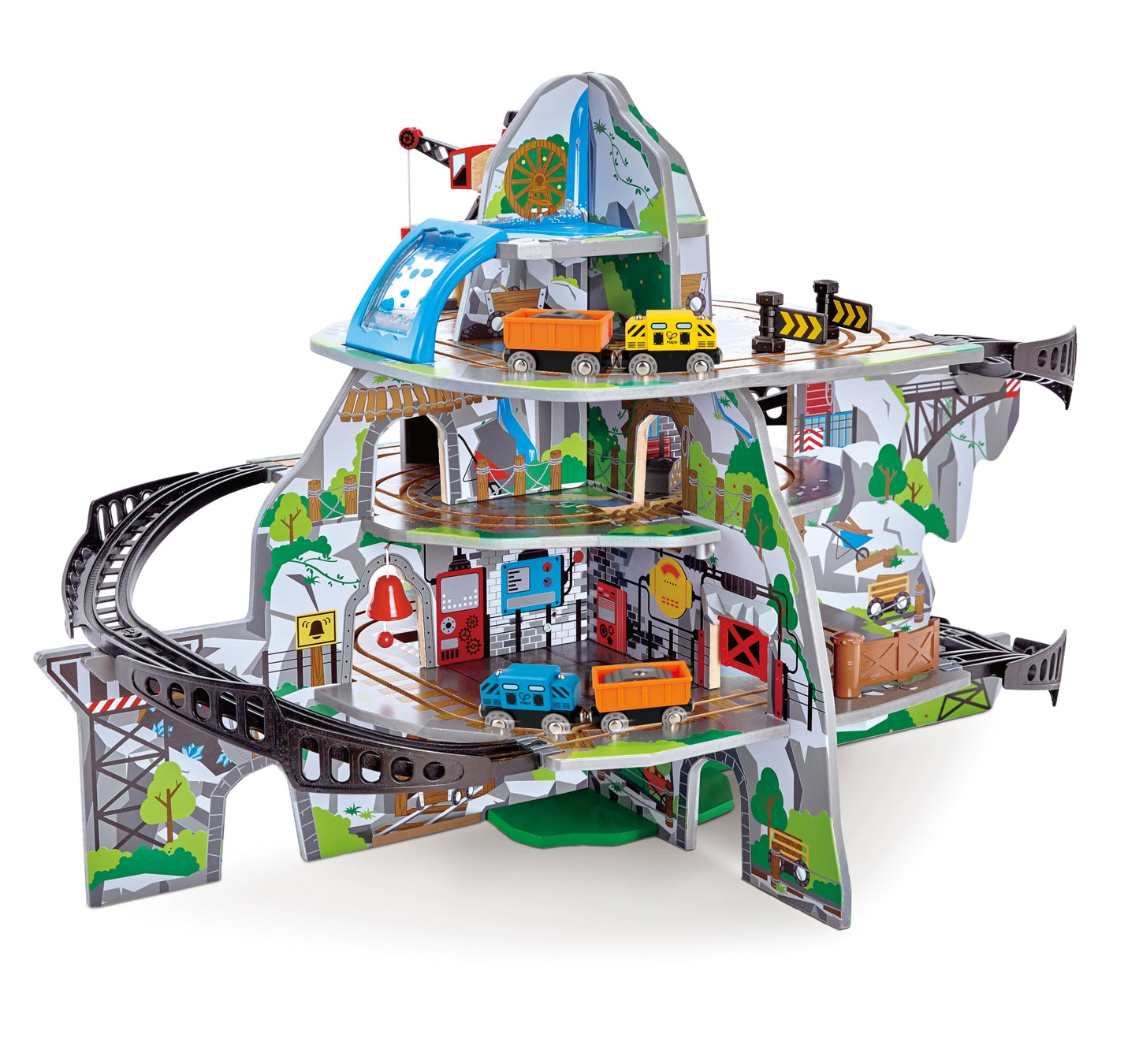 Hape Mountain Mine Railway Playset | 4-Level Wooden Train Set with Crane