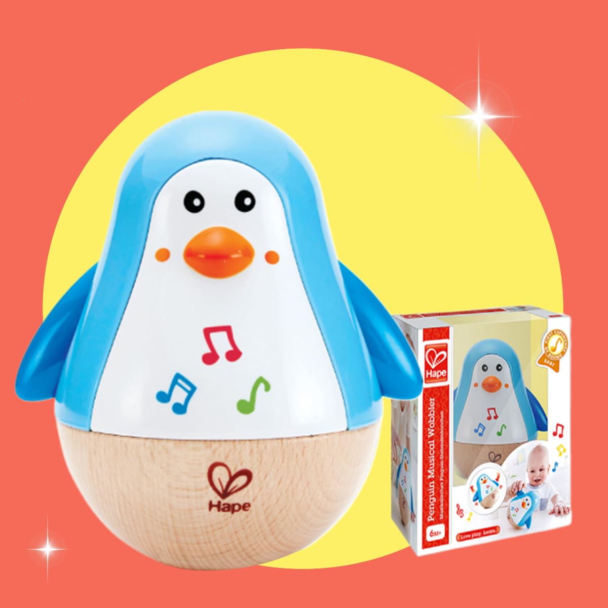 Hape Penguin Music Wobbler — Colorful Wobbling Penguin Toy for Babies 6 Months+