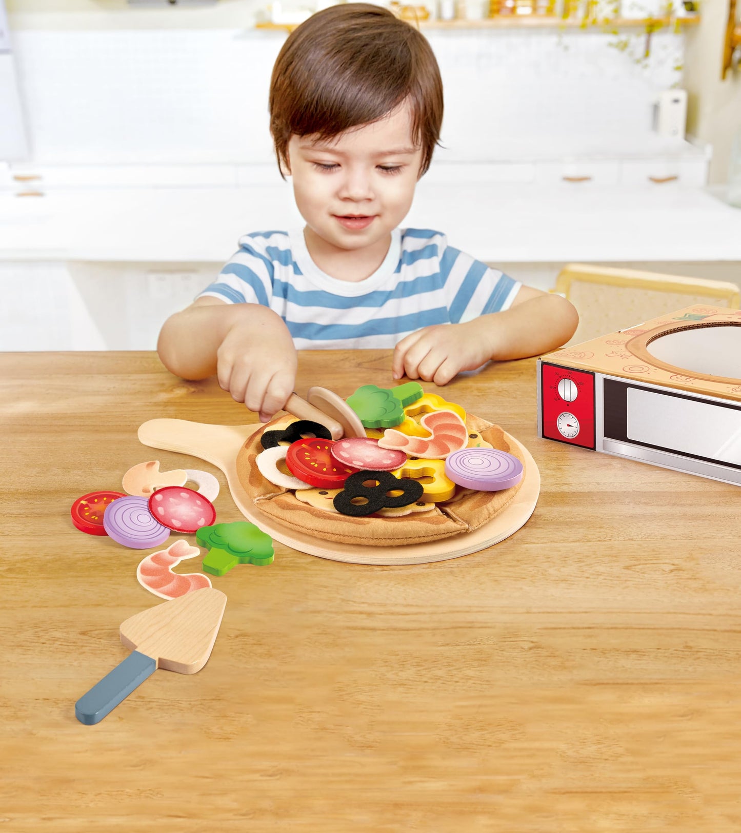 Hape Perfect Pizza Wooden Playset – 2-in-1 Pizza Oven & Delivery Box | 29 pcs | Ages 3+