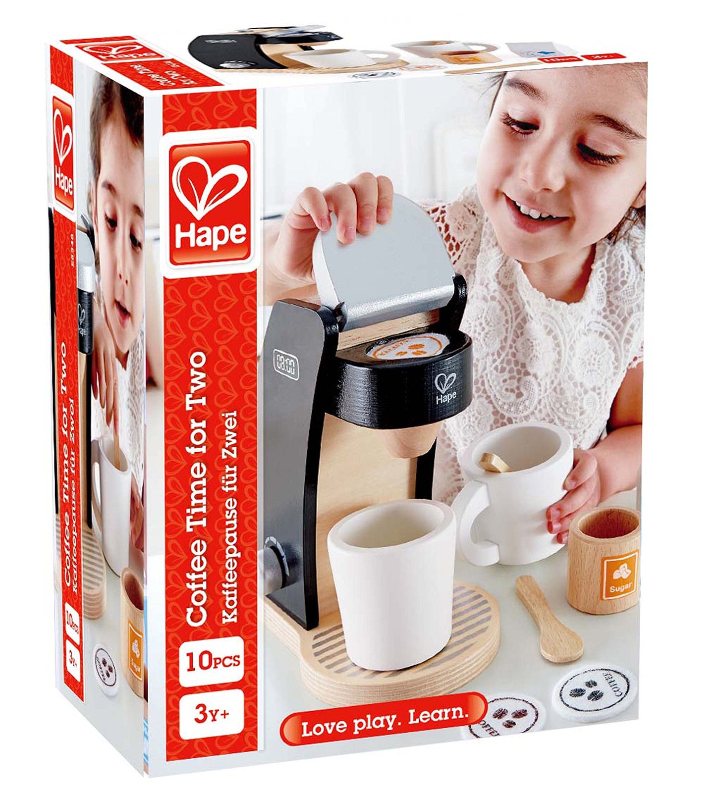 Hape Wooden Black Coffee Maker Kitchen Set with Accessories | Pretend Play Toy for Kids 3+