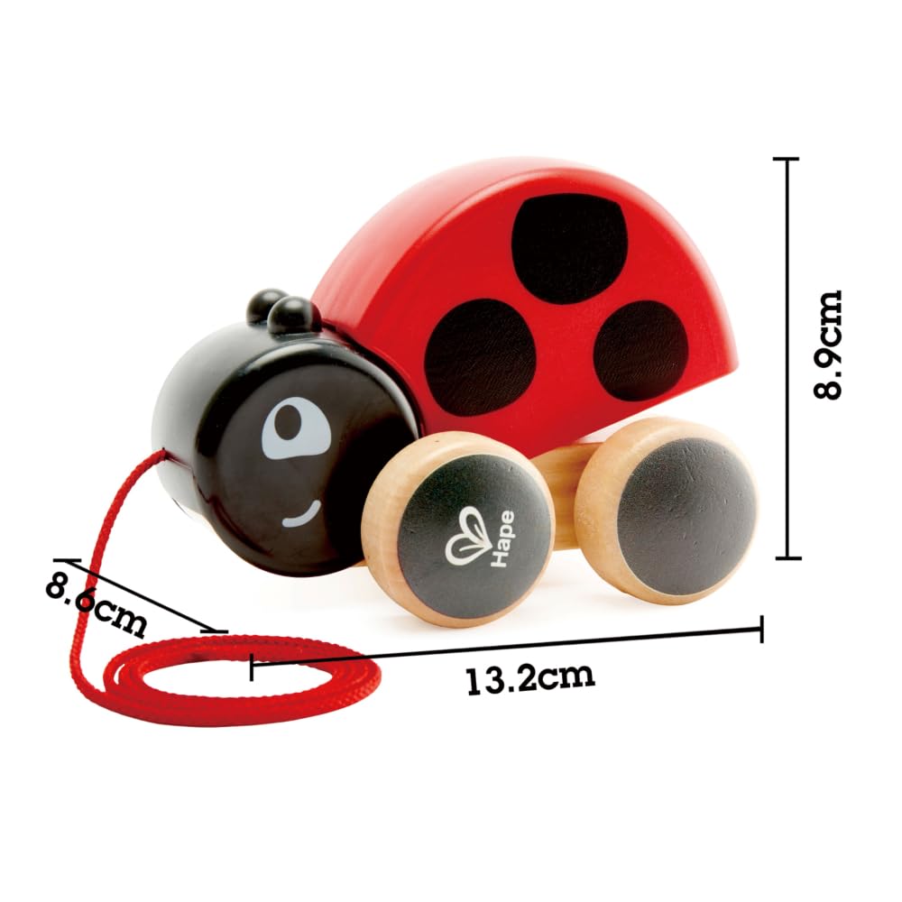 Hape Ladybug Pull-Along Toy – Wooden Flapping Wings Toddler Toy (Multi-Color)