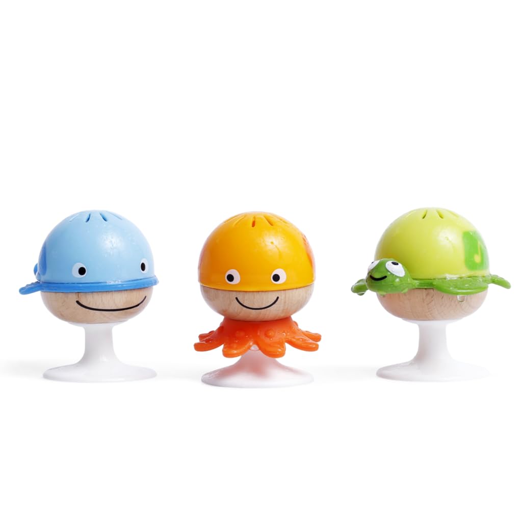 Hape Put-Stay Rattle Set: Three Sea Animal Suction Rattle Toys for Babies
