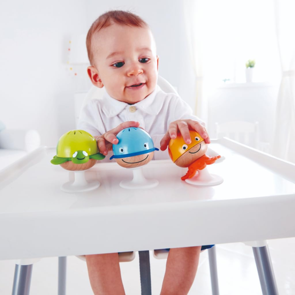 Hape Put-Stay Rattle Set: Three Sea Animal Suction Rattle Toys for Babies