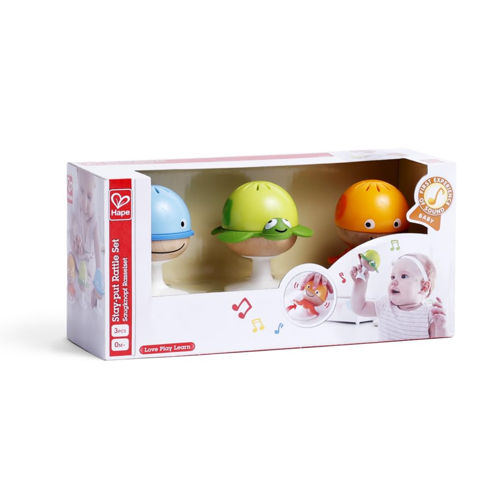 Hape Put-Stay Rattle Set: Three Sea Animal Suction Rattle Toys for Babies