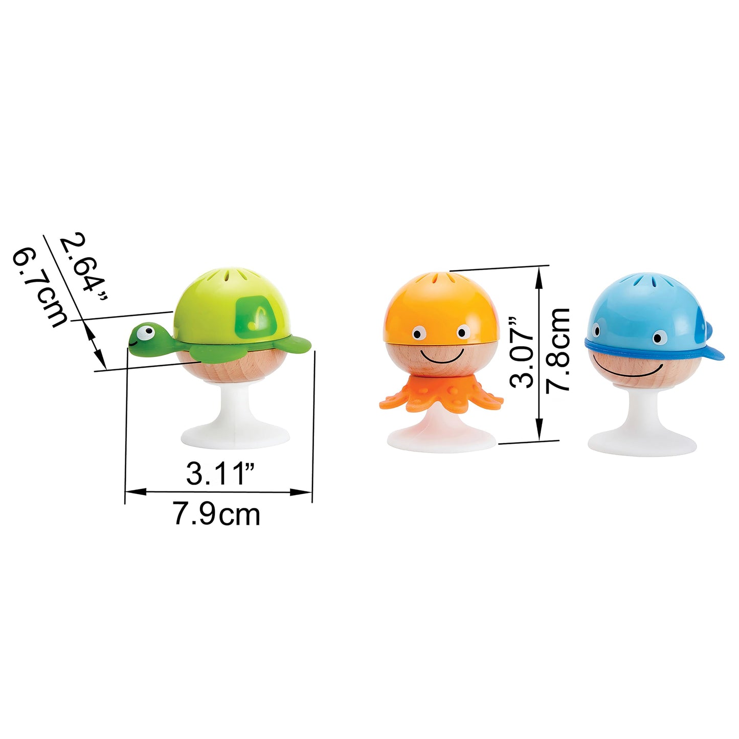 Hape Put-Stay Rattle Set: Three Sea Animal Suction Rattle Toys for Babies