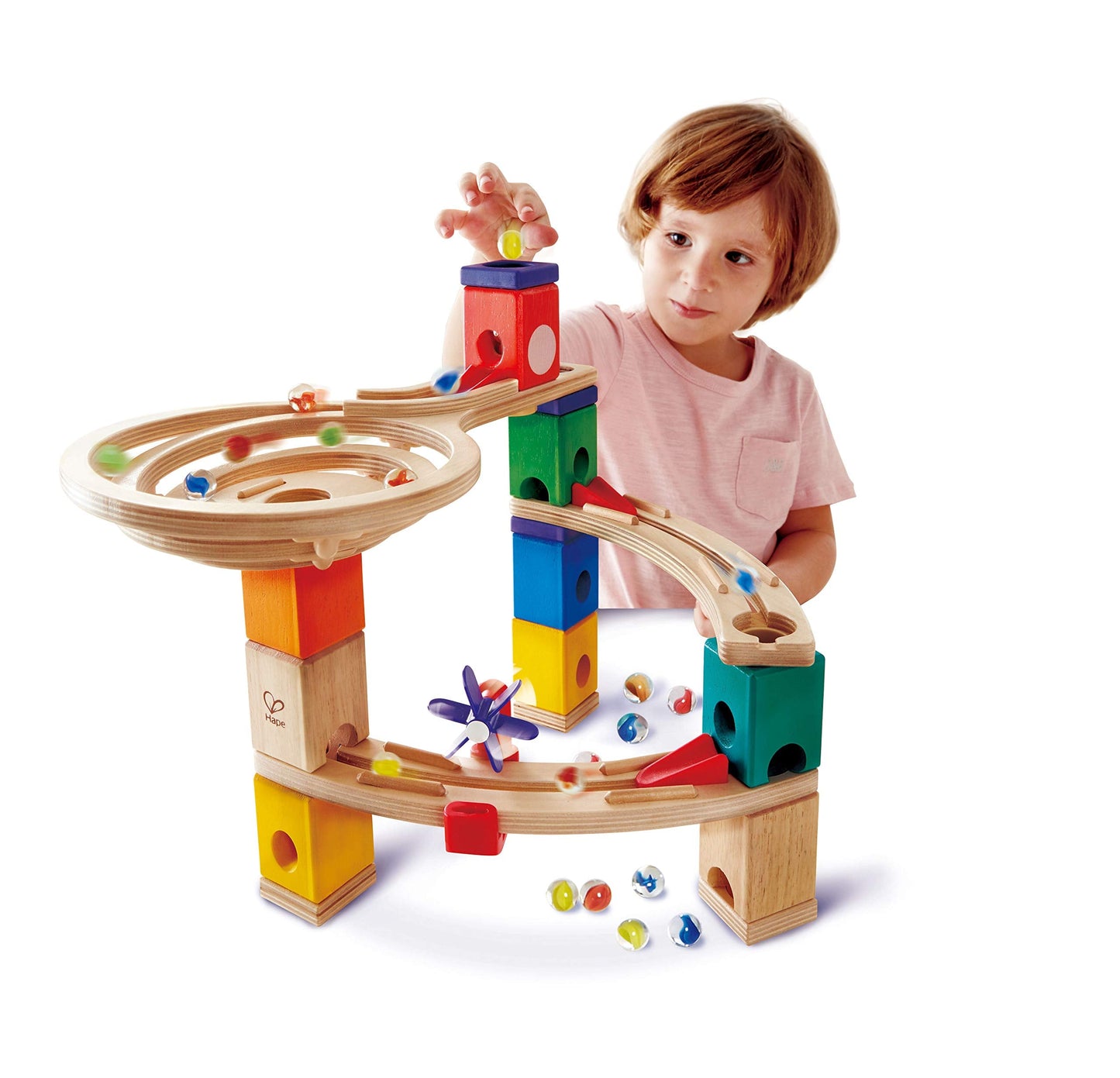 Hape Quadrilla Race to Finish Marble Run – Wooden Block Set