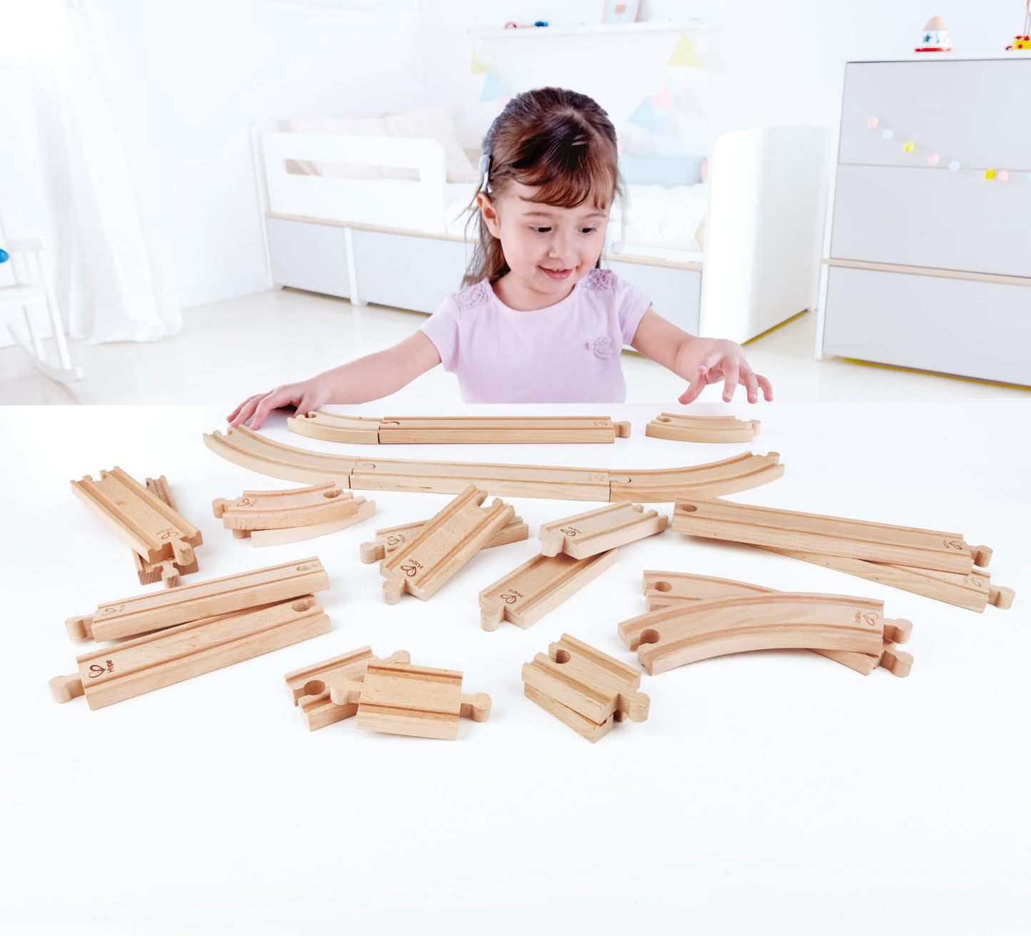 Hape 24 Pcs Wooden Railway Expansion Rail Pack – Compatible with Other Wooden Tracks