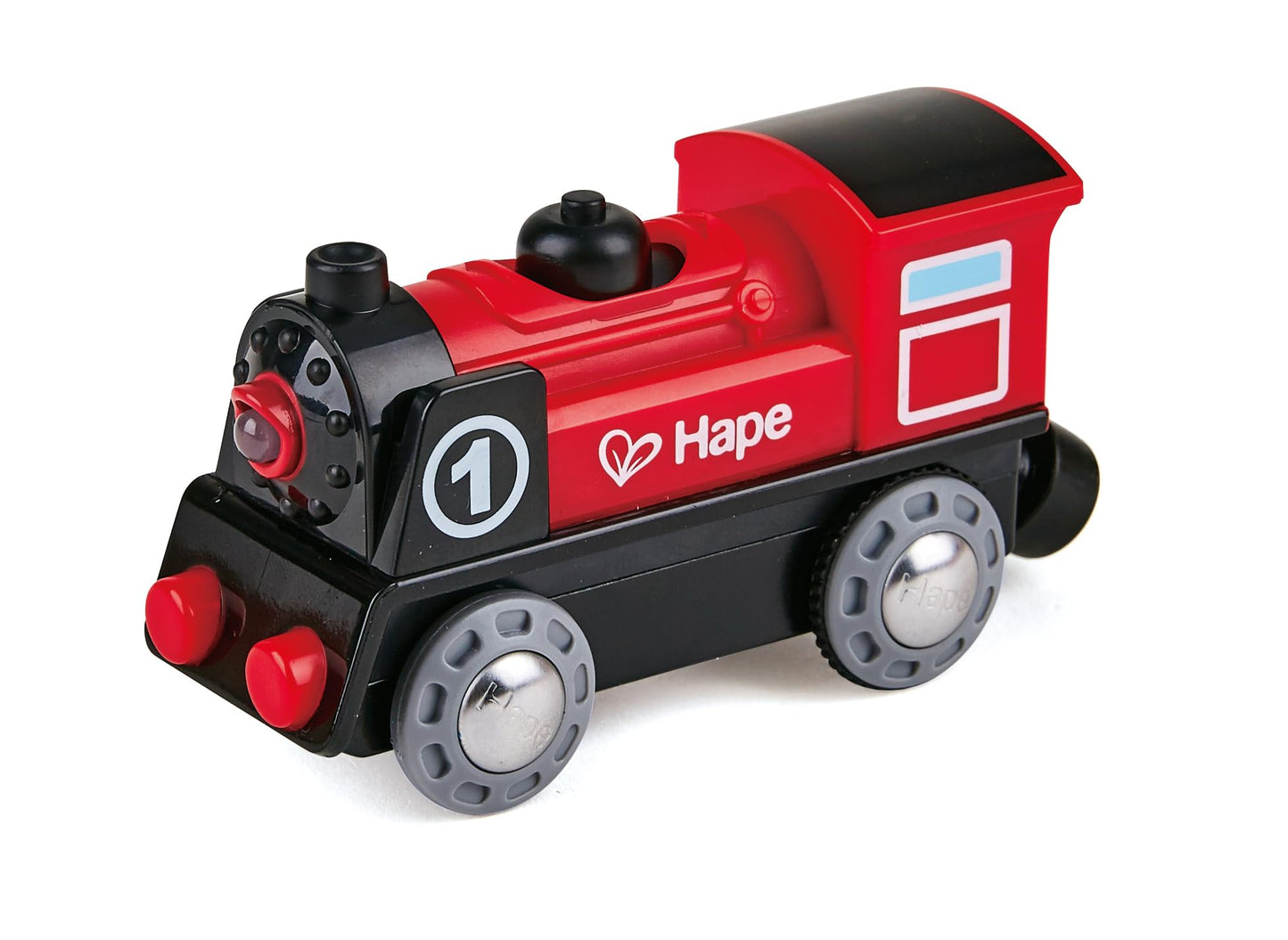 Hape Railway Battery Powered Train – Wooden Engine with Lights & Magnetic Connectors