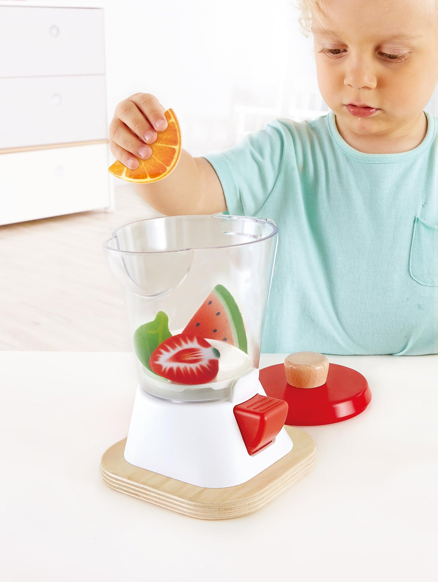 Hape Smoothie Blender | Multicolor Wooden Kitchen Play Set with Cups & Straws
