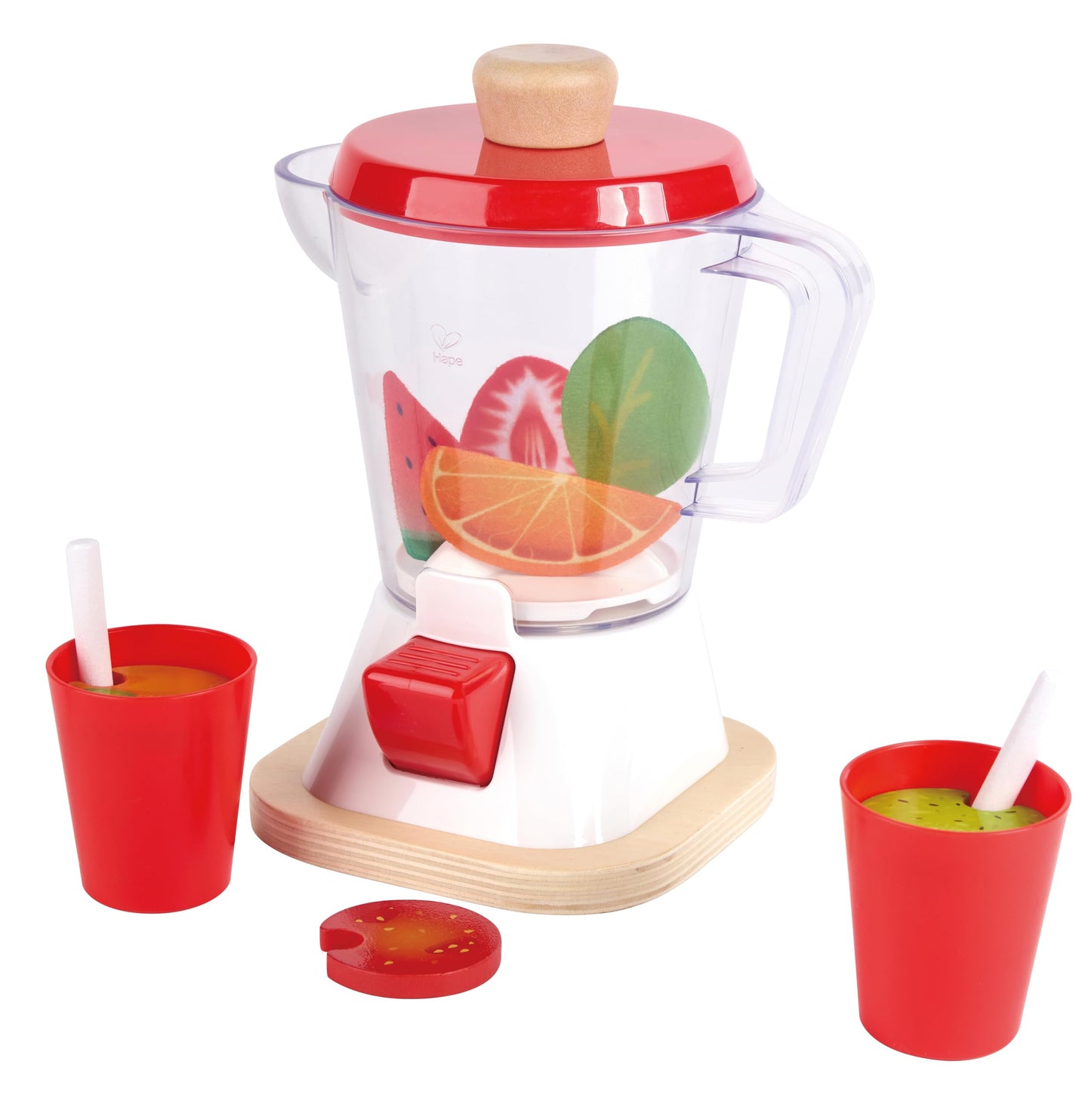 Hape Smoothie Blender | Multicolor Wooden Kitchen Play Set with Cups & Straws