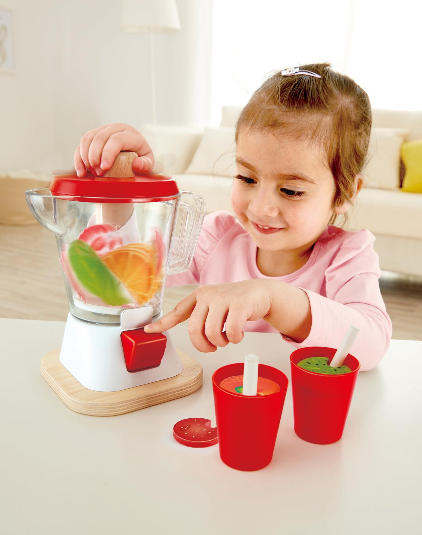 Hape Smoothie Blender | Multicolor Wooden Kitchen Play Set with Cups & Straws
