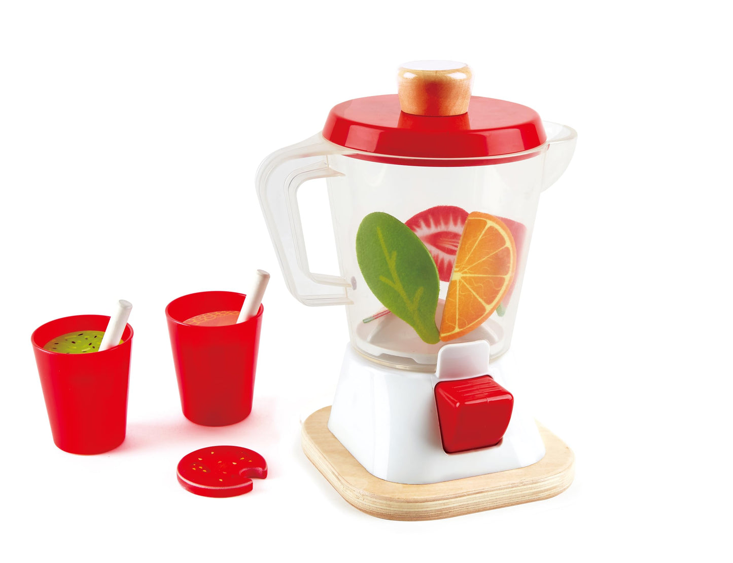 Hape Smoothie Blender | Multicolor Wooden Kitchen Play Set with Cups & Straws
