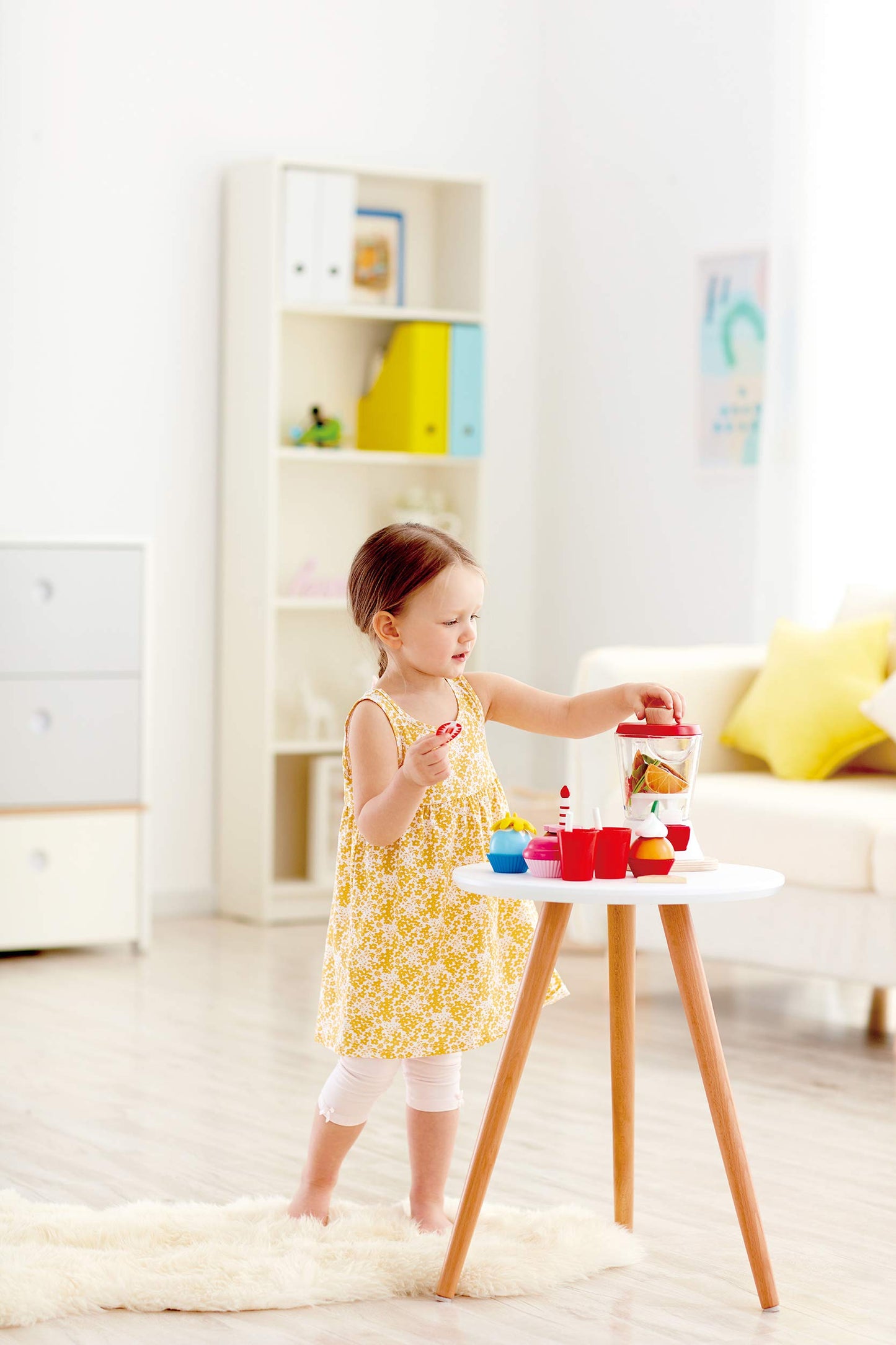 Hape Smoothie Blender | Multicolor Wooden Kitchen Play Set with Cups & Straws