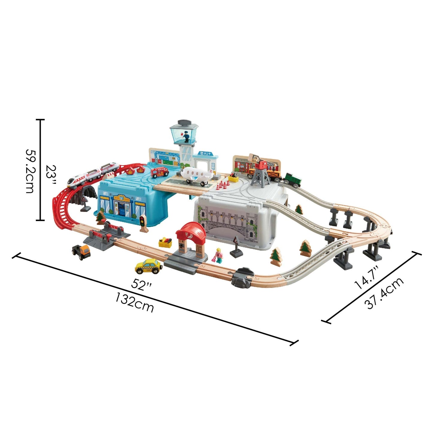 Hape Super Cityscape Transport Bucket Set | Wooden Train & City Scene Playset for 3+
