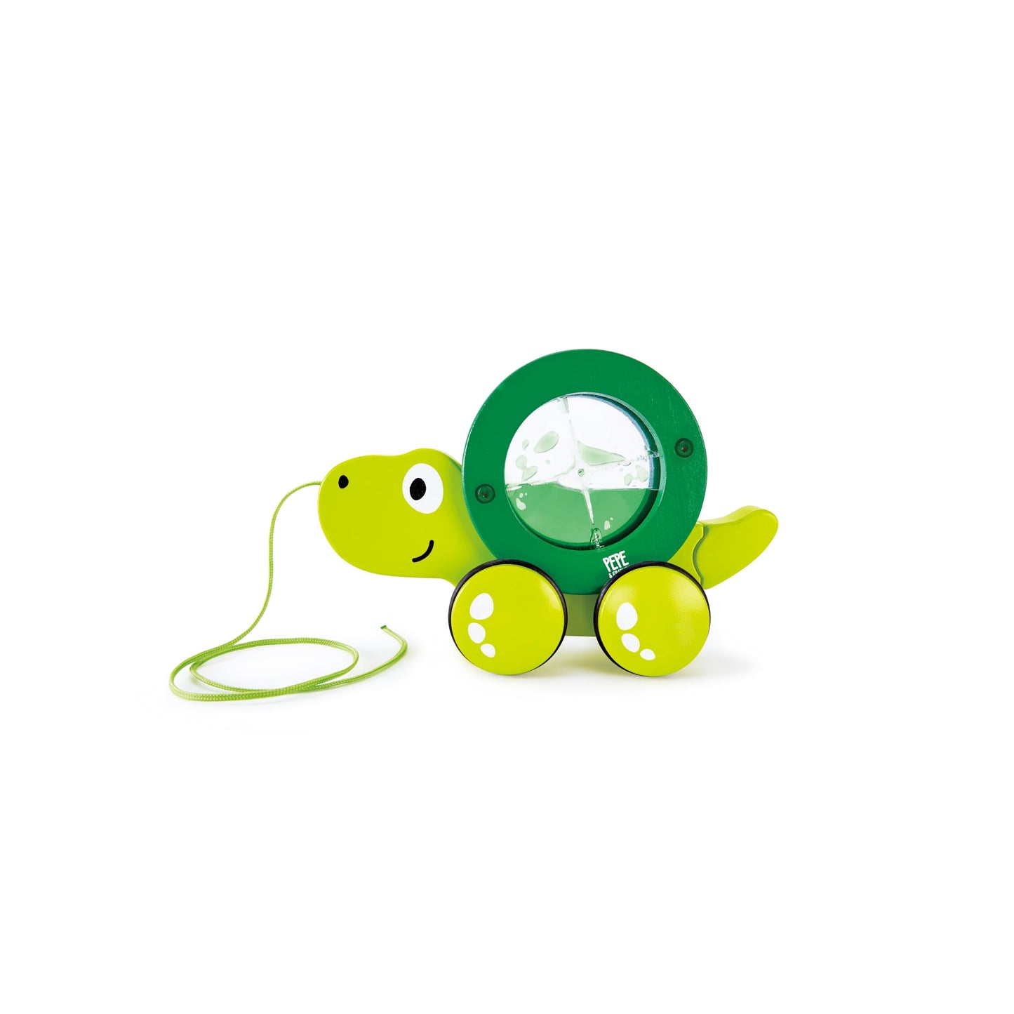 Hape Tito Pull Along | Wooden Turtle Toy with Swirling Shell – Green