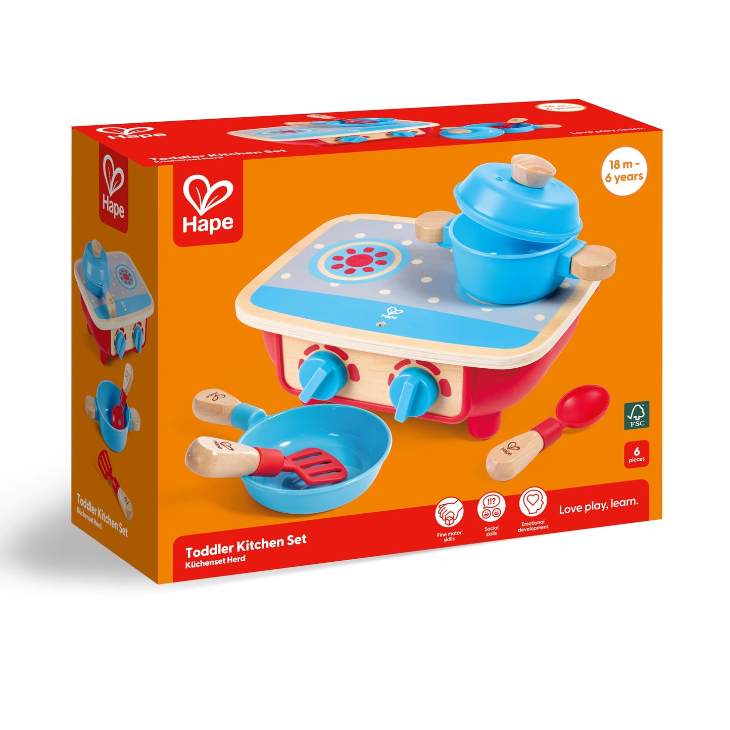 Hape Toddler Kitchen Set – Wooden 6-Piece Pretend Play Stove & Cookware