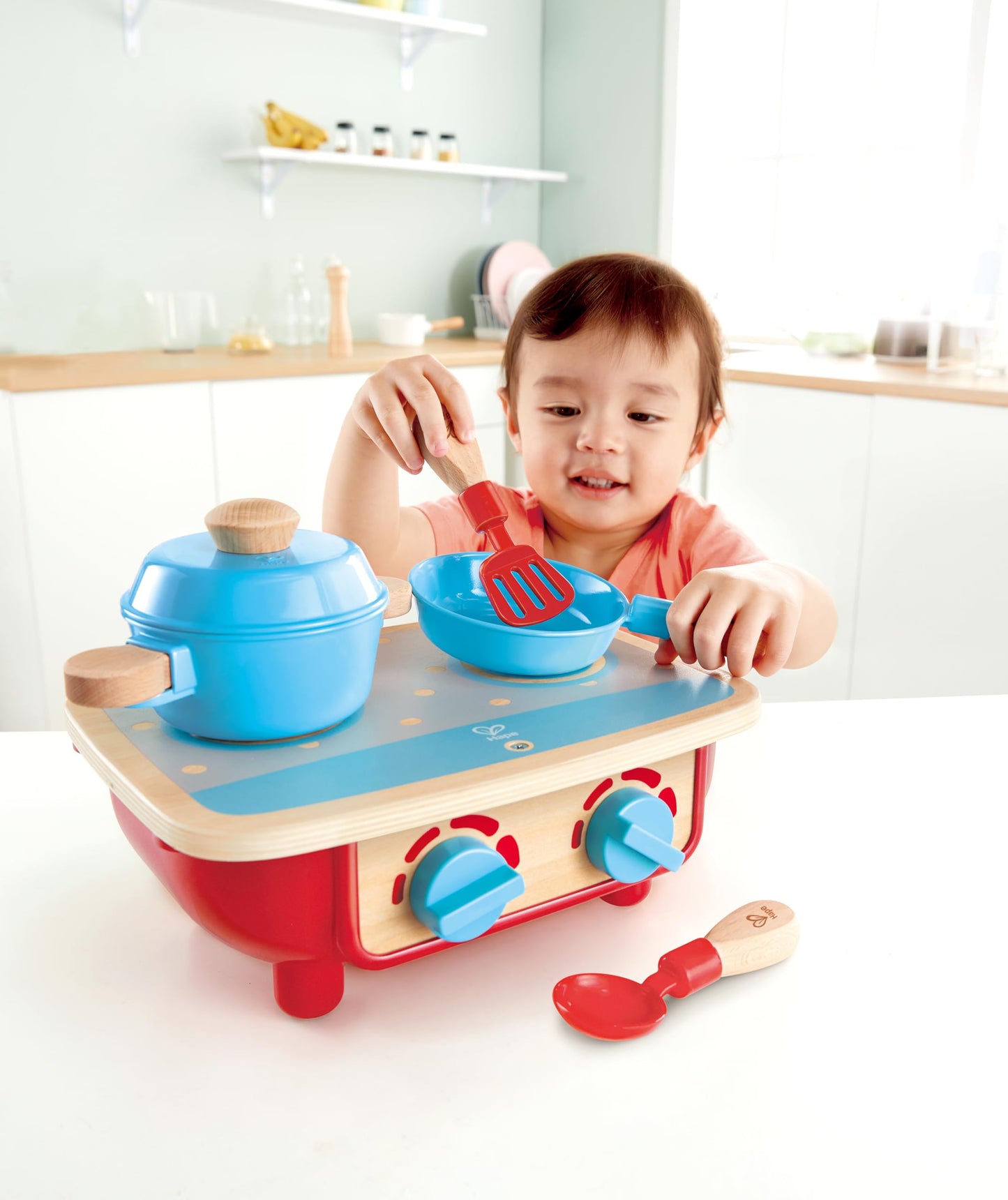 Hape Toddler Kitchen Set – Wooden 6-Piece Pretend Play Stove & Cookware