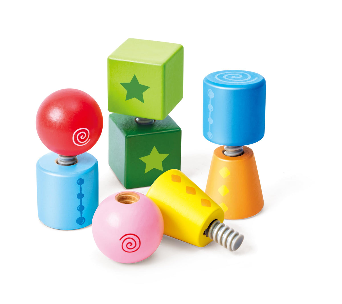 Hape Twist and Turnables Wooden Building Block Learning Set – Colorful Screw-Together Shapes for Ages 2–4