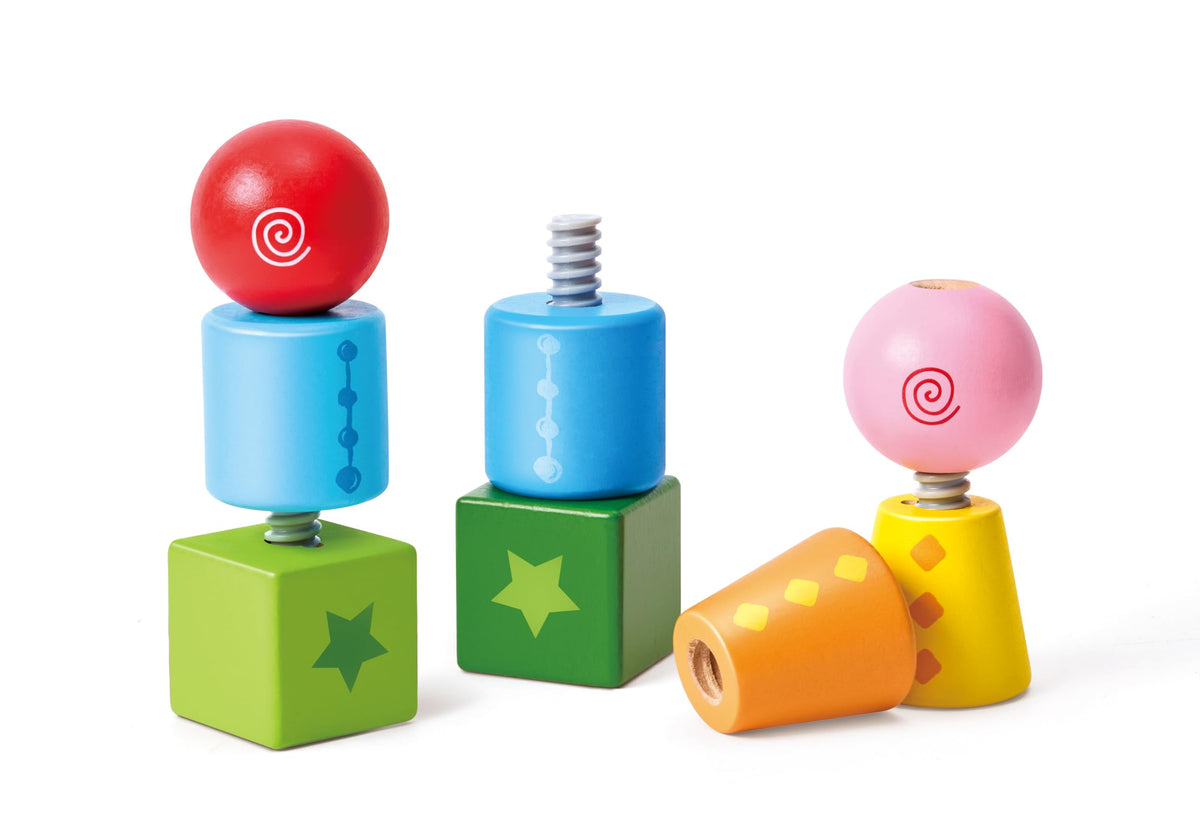 Hape Twist and Turnables Wooden Building Block Learning Set – Colorful Screw-Together Shapes for Ages 2–4