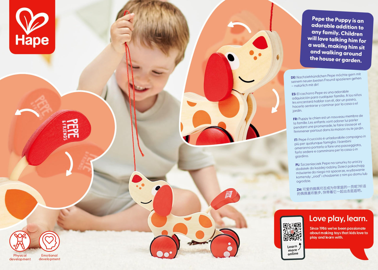 Hape Walk-A-Long Puppy Wooden Pull Toy – Safe, Durable Toddler Companion