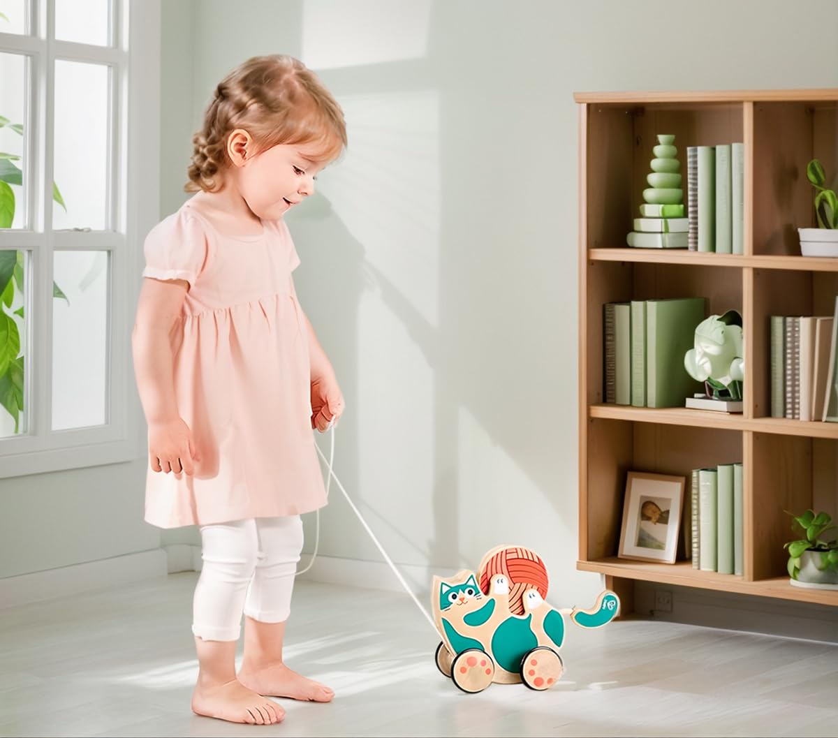 Hape Wooden Walk-Along Kitten Pull Toy – Push & Pull Toddler Toy