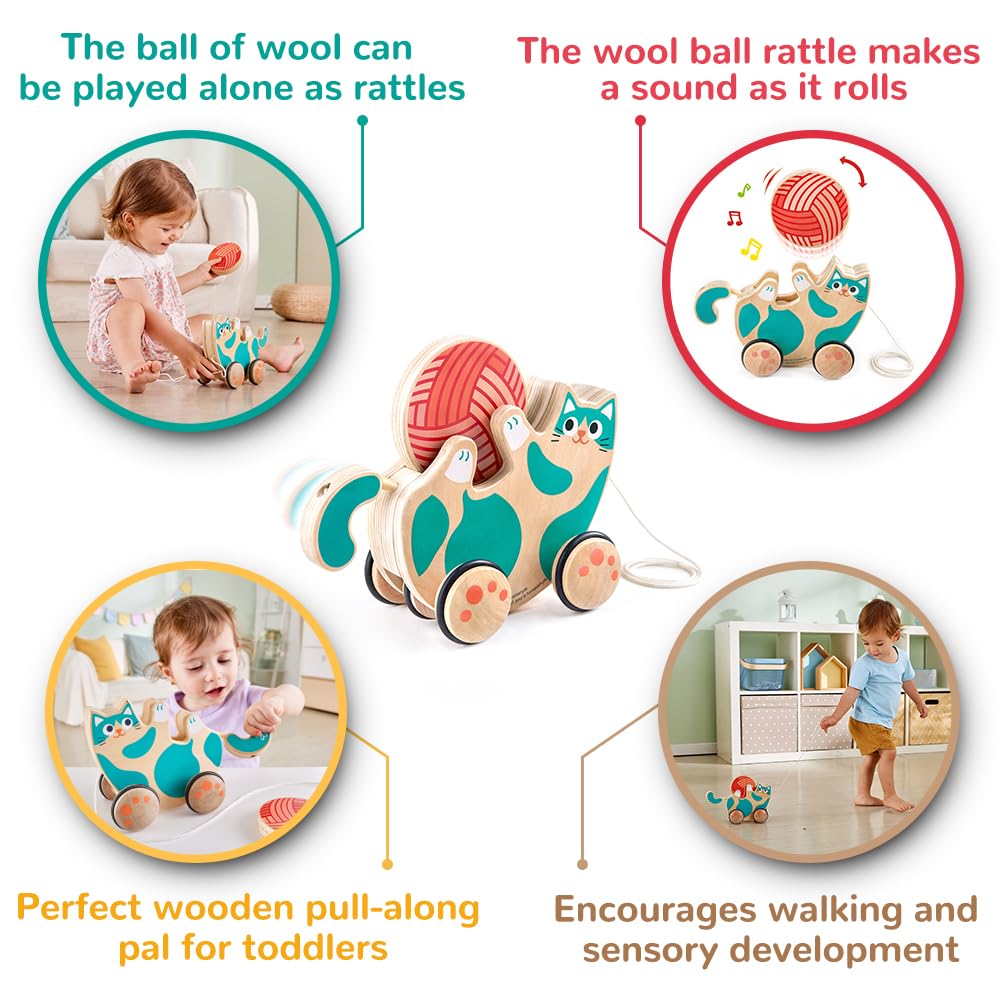 Hape Wooden Walk-Along Kitten Pull Toy – Push & Pull Toddler Toy