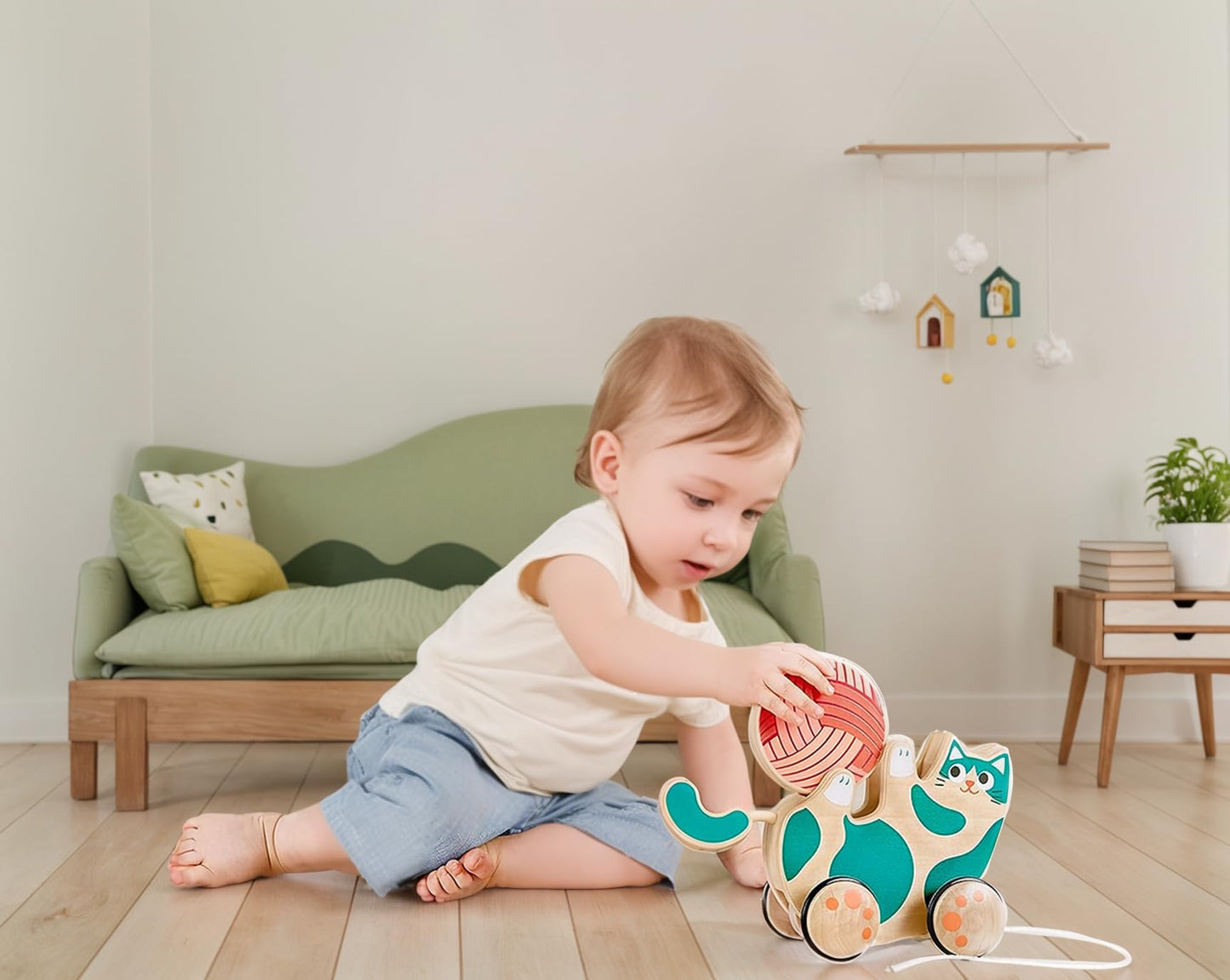 Hape Wooden Walk-Along Kitten Pull Toy – Push & Pull Toddler Toy